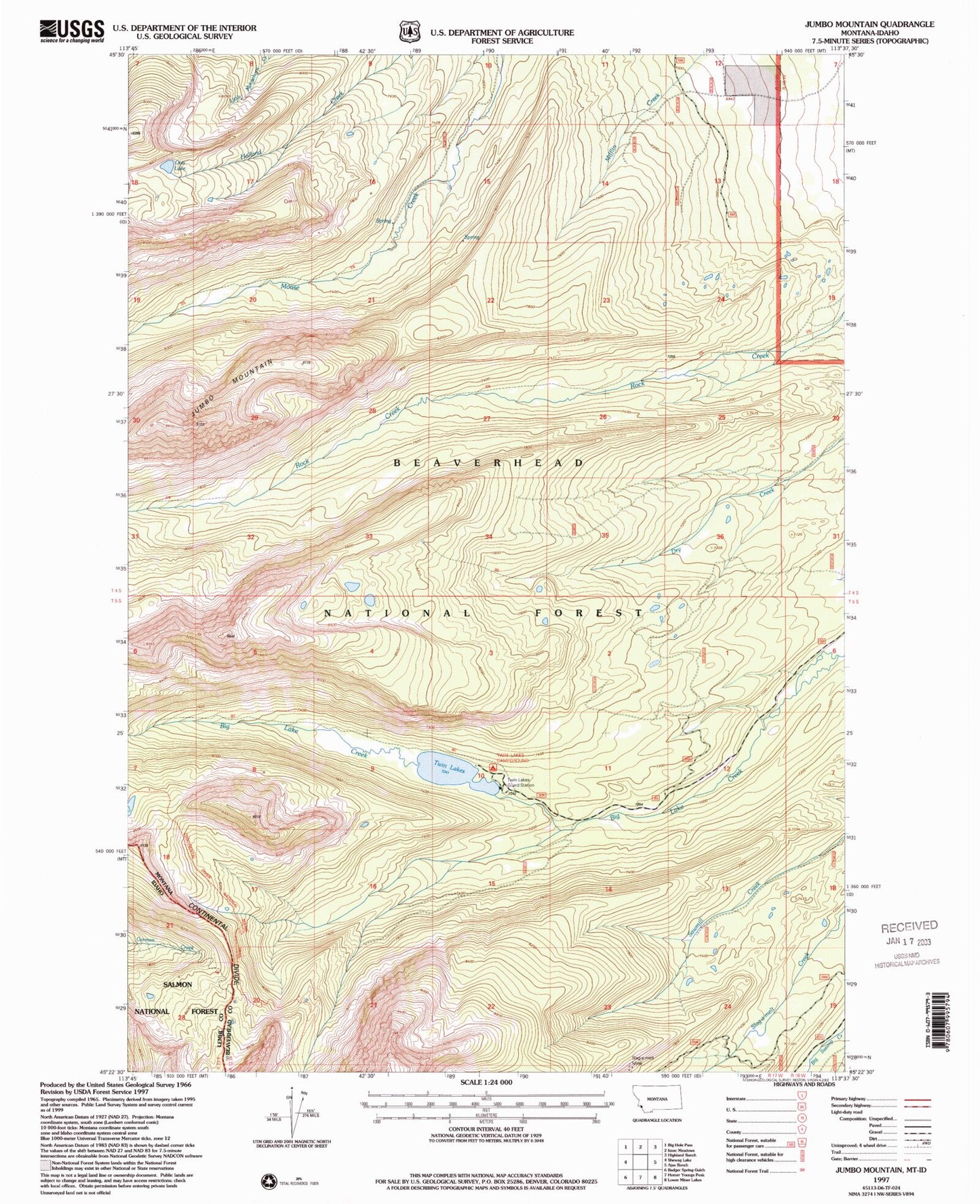 Classic USGS Jumbo Mountain Montana 7.5'x7.5' Topo Map Image