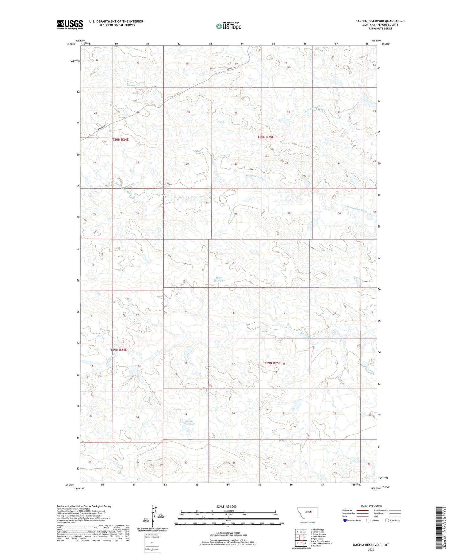 Kachia Reservoir Montana US Topo Map Image