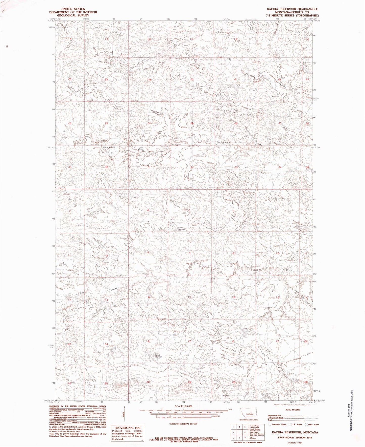 Classic USGS Kachia Reservoir Montana 7.5'x7.5' Topo Map Image