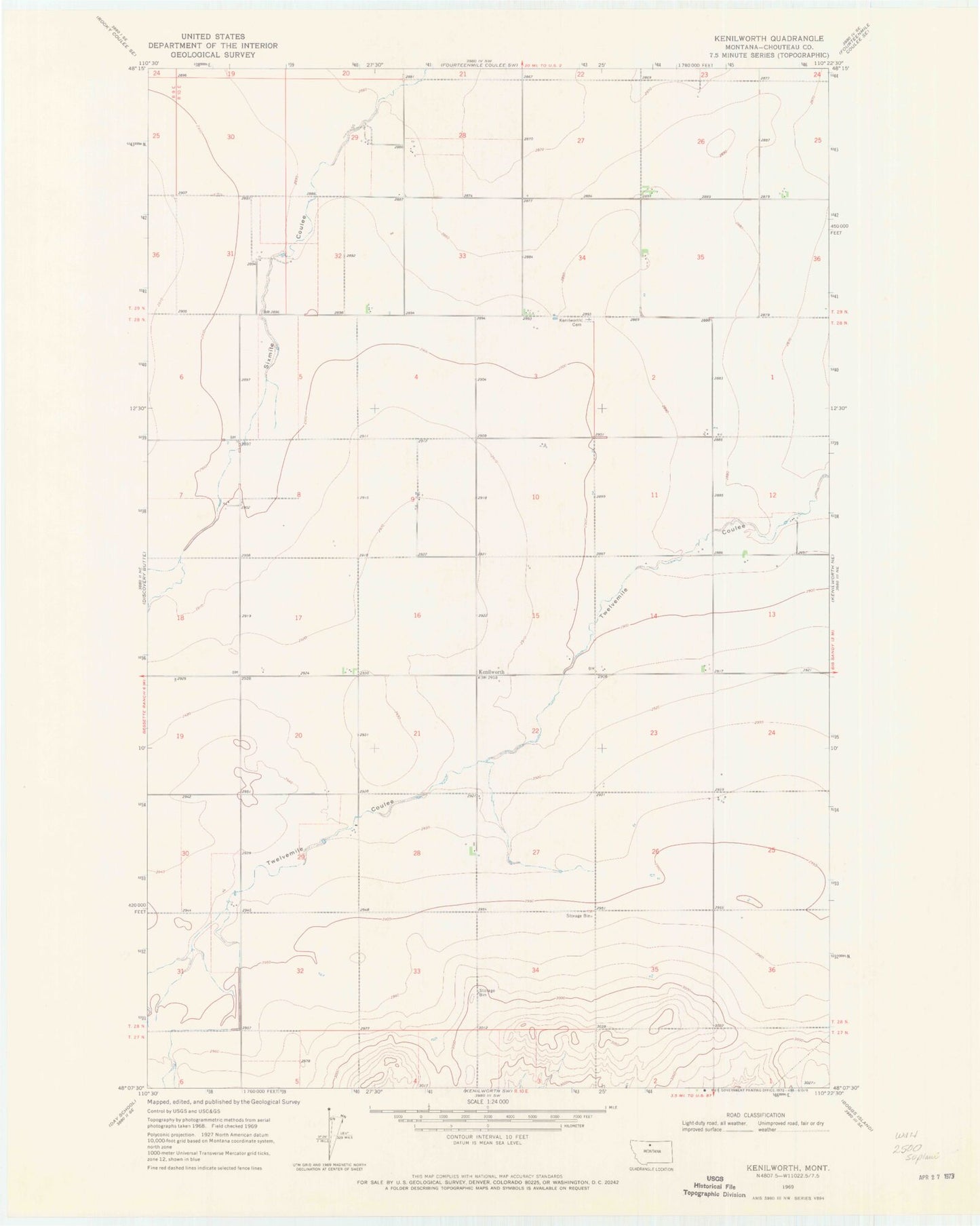 Classic USGS Kenilworth Montana 7.5'x7.5' Topo Map Image