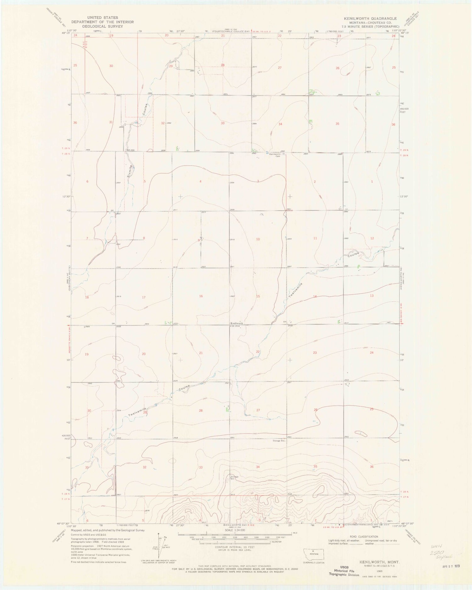 Classic USGS Kenilworth Montana 7.5'x7.5' Topo Map Image