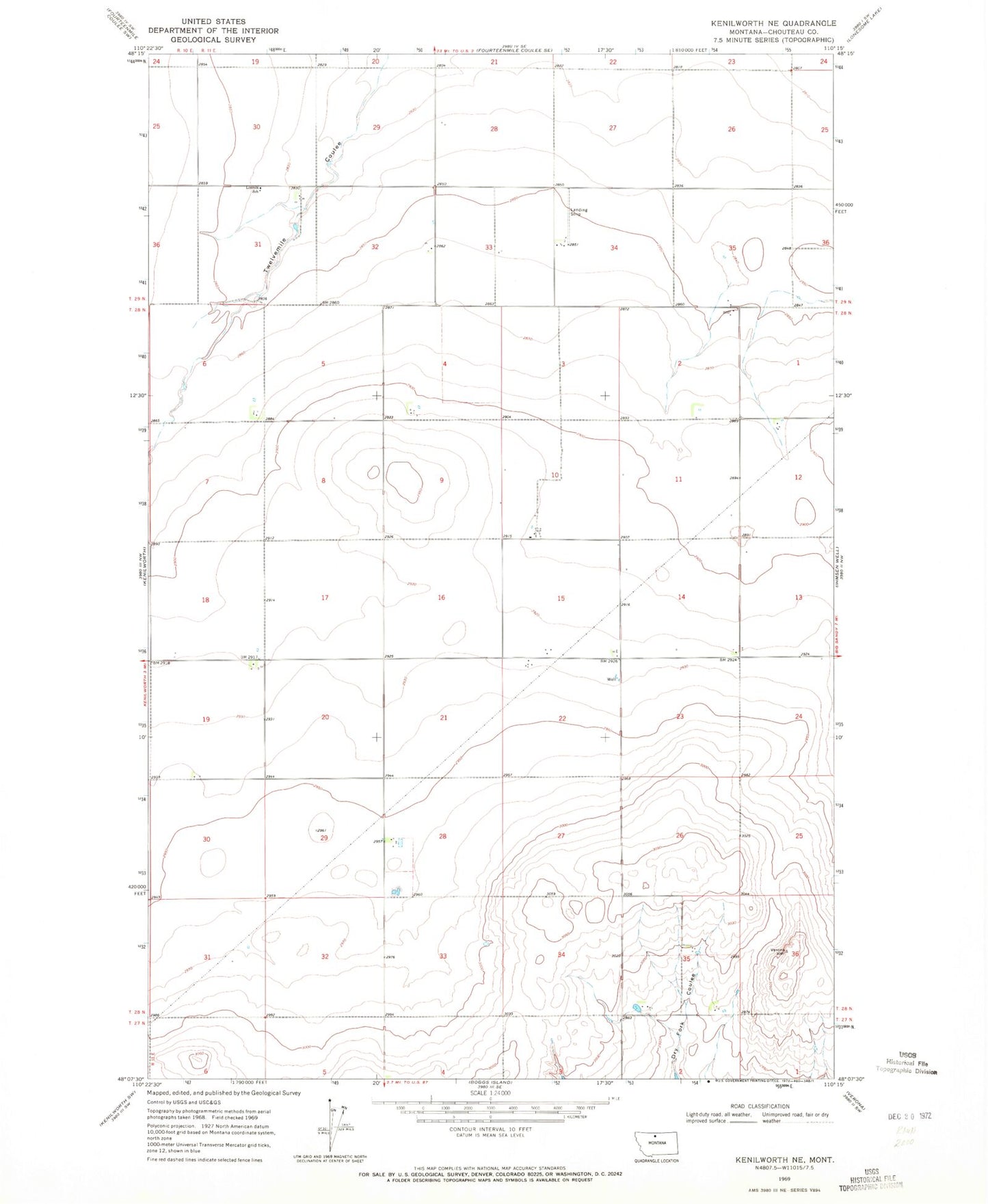 Classic USGS Kenilworth NE Montana 7.5'x7.5' Topo Map Image