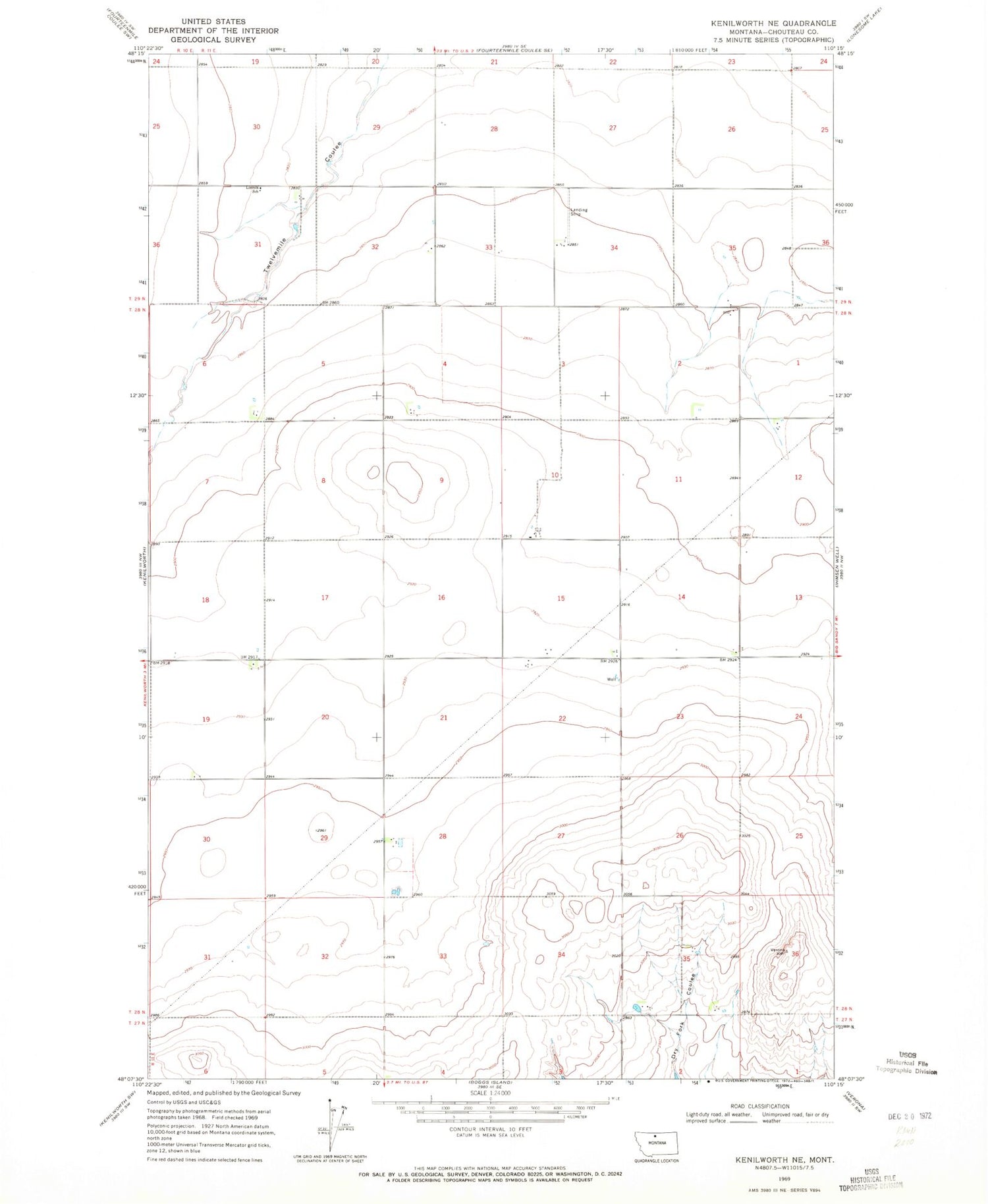 Classic USGS Kenilworth NE Montana 7.5'x7.5' Topo Map Image