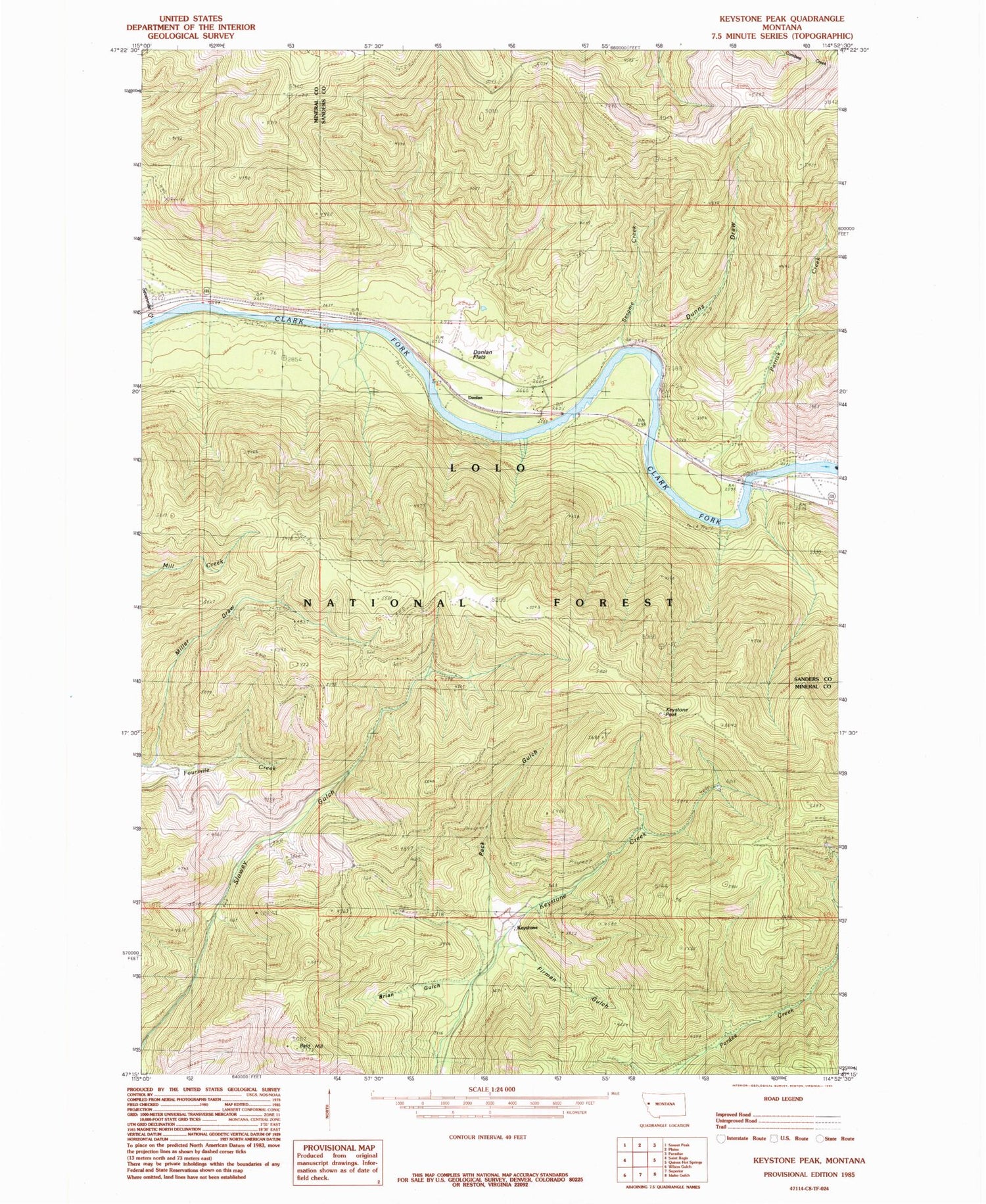 Classic USGS Keystone Peak Montana 7.5'x7.5' Topo Map Image