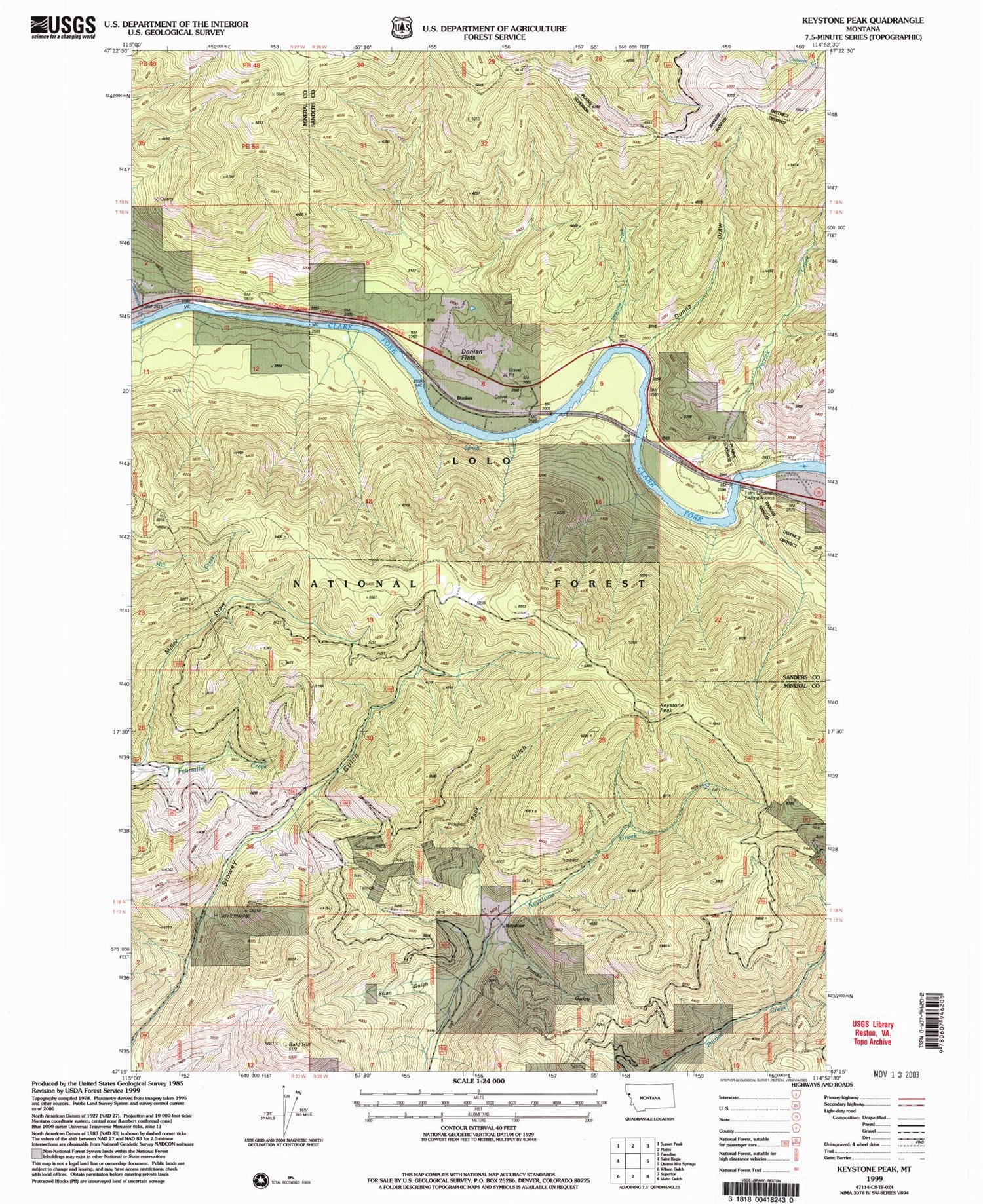 Classic USGS Keystone Peak Montana 7.5'x7.5' Topo Map Image
