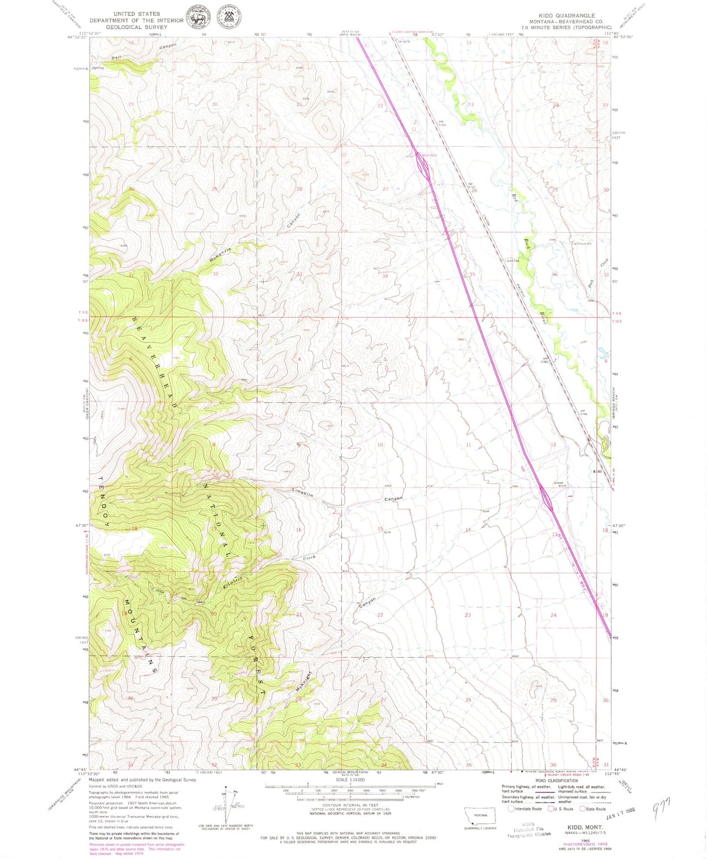 Classic USGS Kidd Montana 7.5'x7.5' Topo Map Image