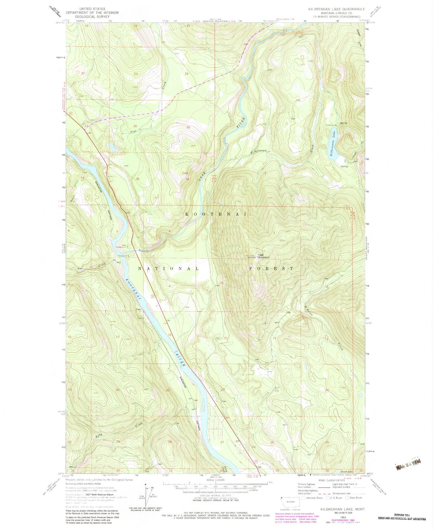 Classic USGS Kilbrennan Lake Montana 7.5'x7.5' Topo Map Image