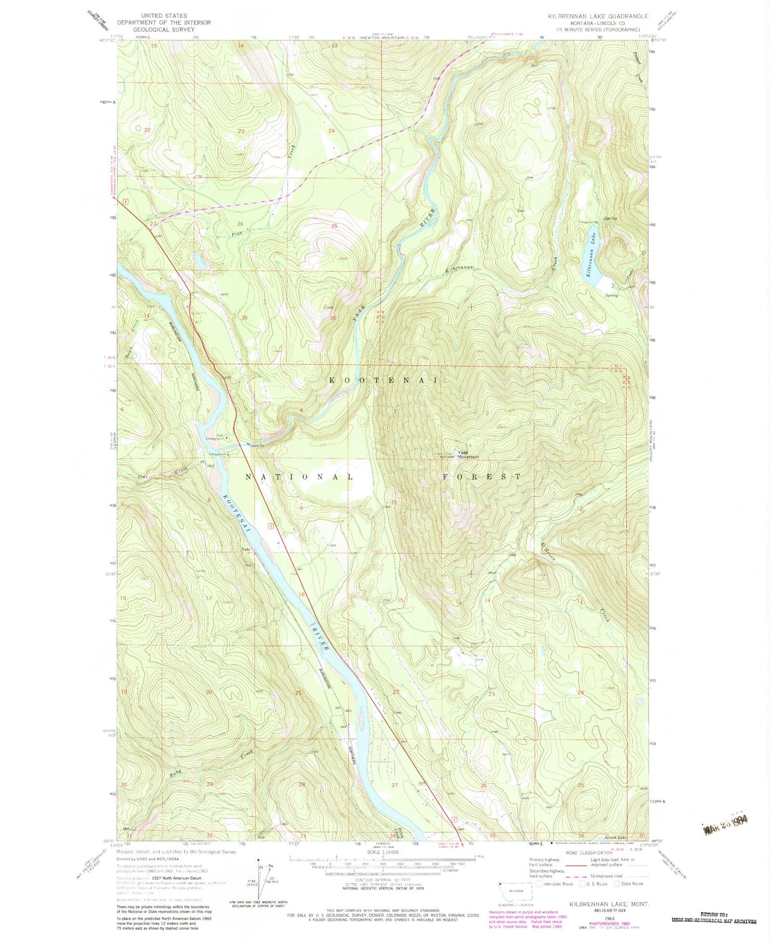Classic USGS Kilbrennan Lake Montana 7.5'x7.5' Topo Map Image