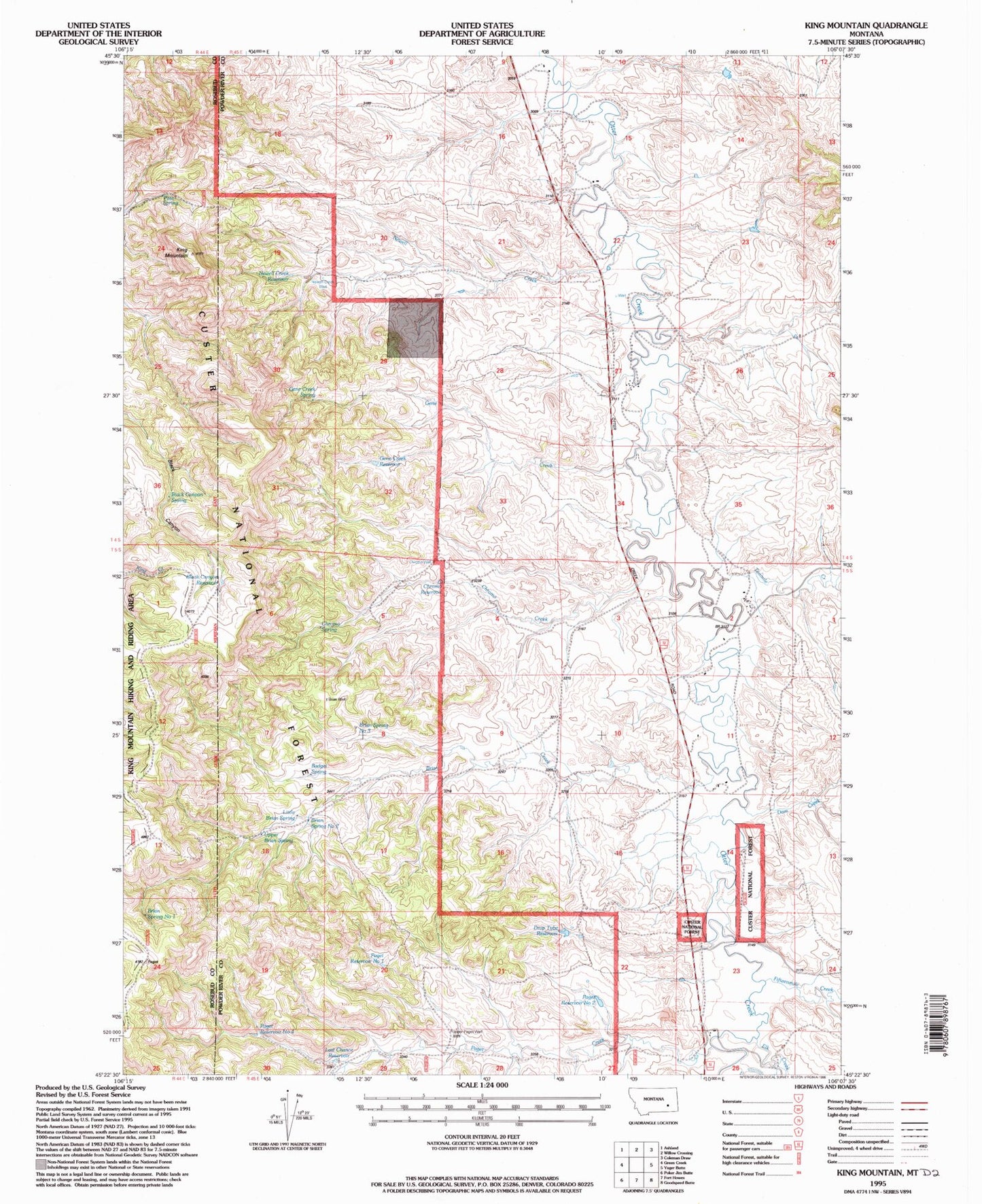 Classic USGS King Mountain Montana 7.5'x7.5' Topo Map Image