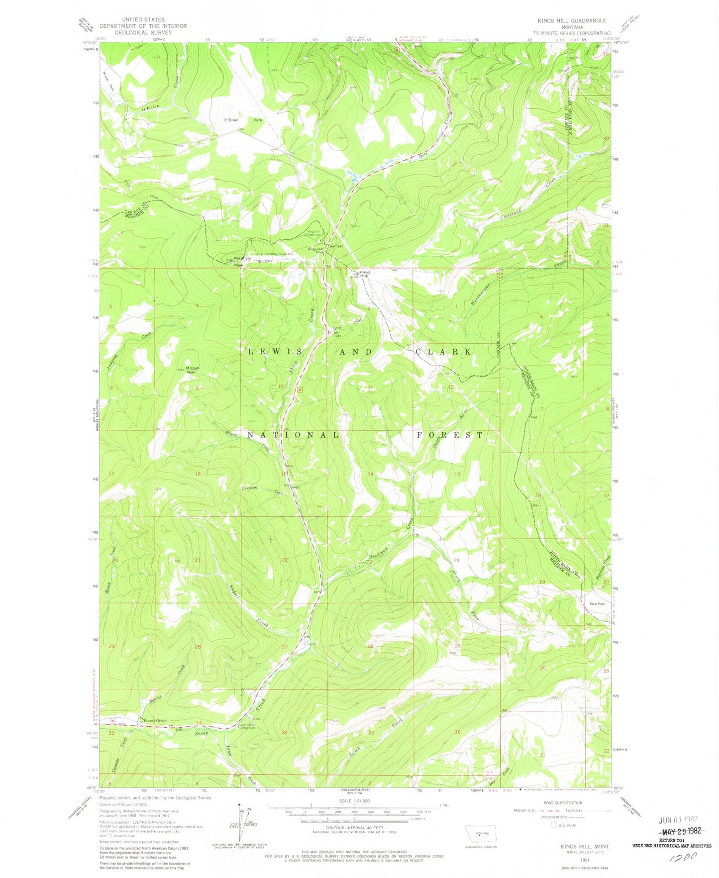 Classic USGS Kings Hill Montana 7.5'x7.5' Topo Map Image