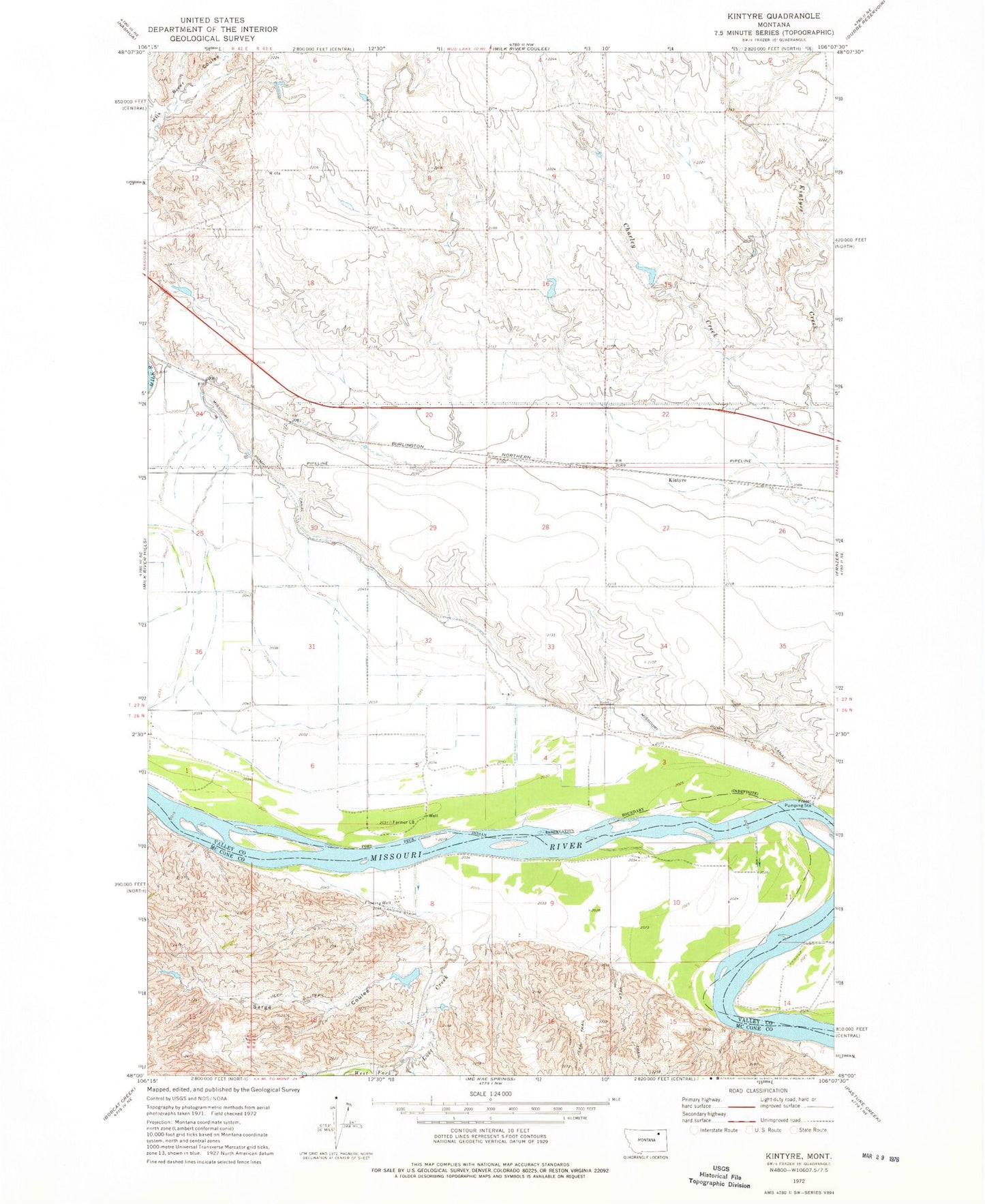 Classic USGS Kintyre Montana 7.5'x7.5' Topo Map Image