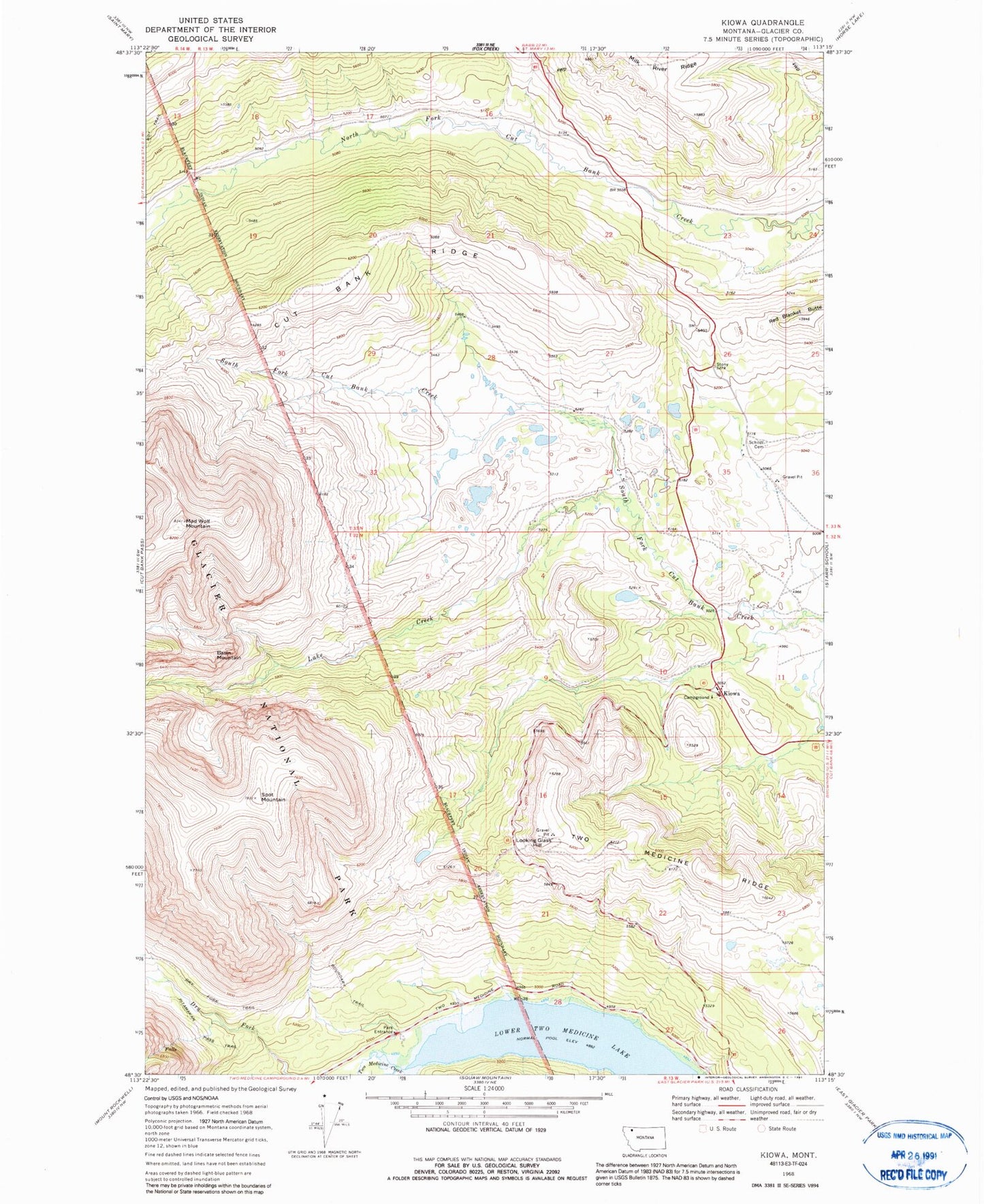 Classic USGS Kiowa Montana 7.5'x7.5' Topo Map Image