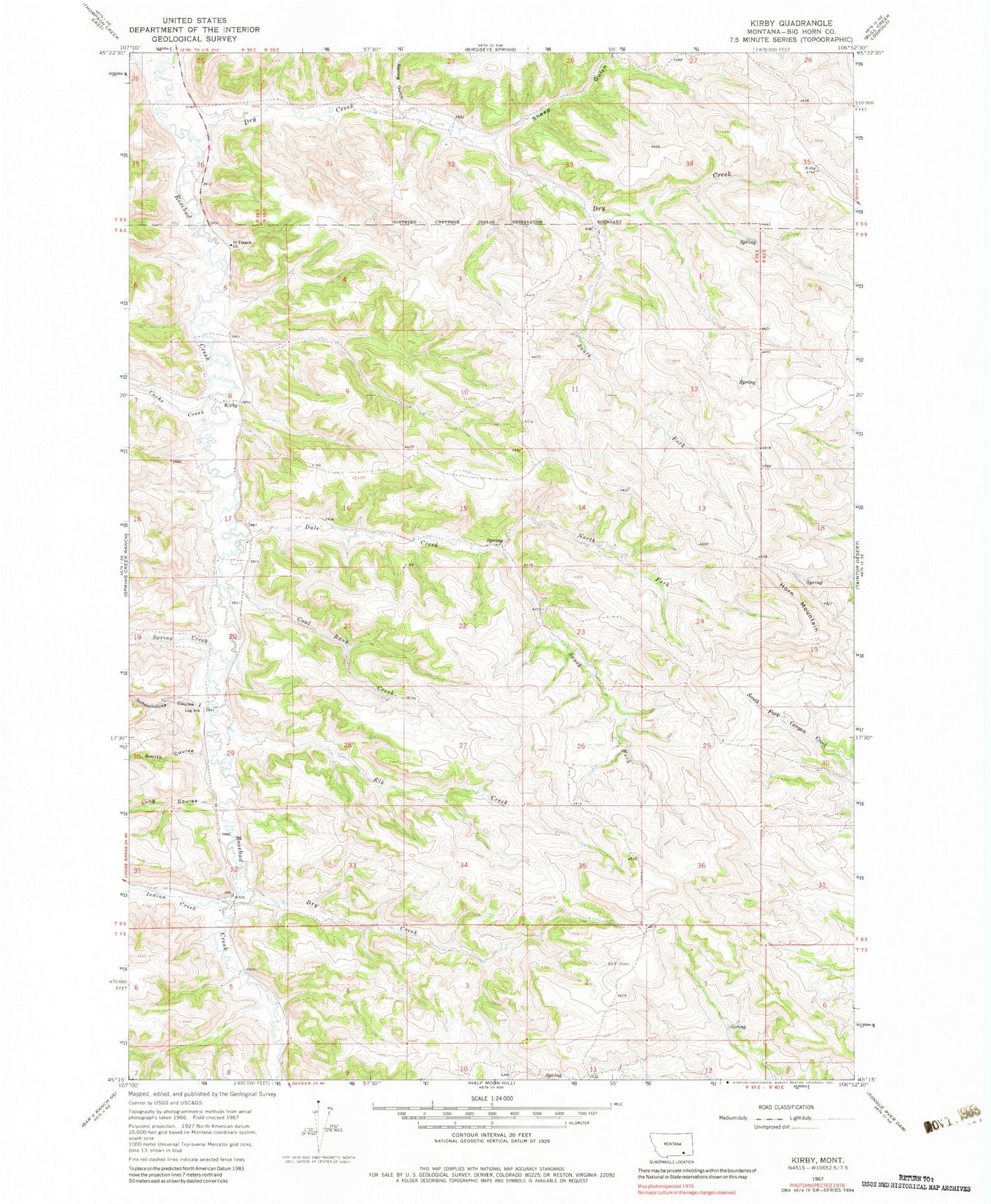 Classic USGS Kirby Montana 7.5'x7.5' Topo Map Image