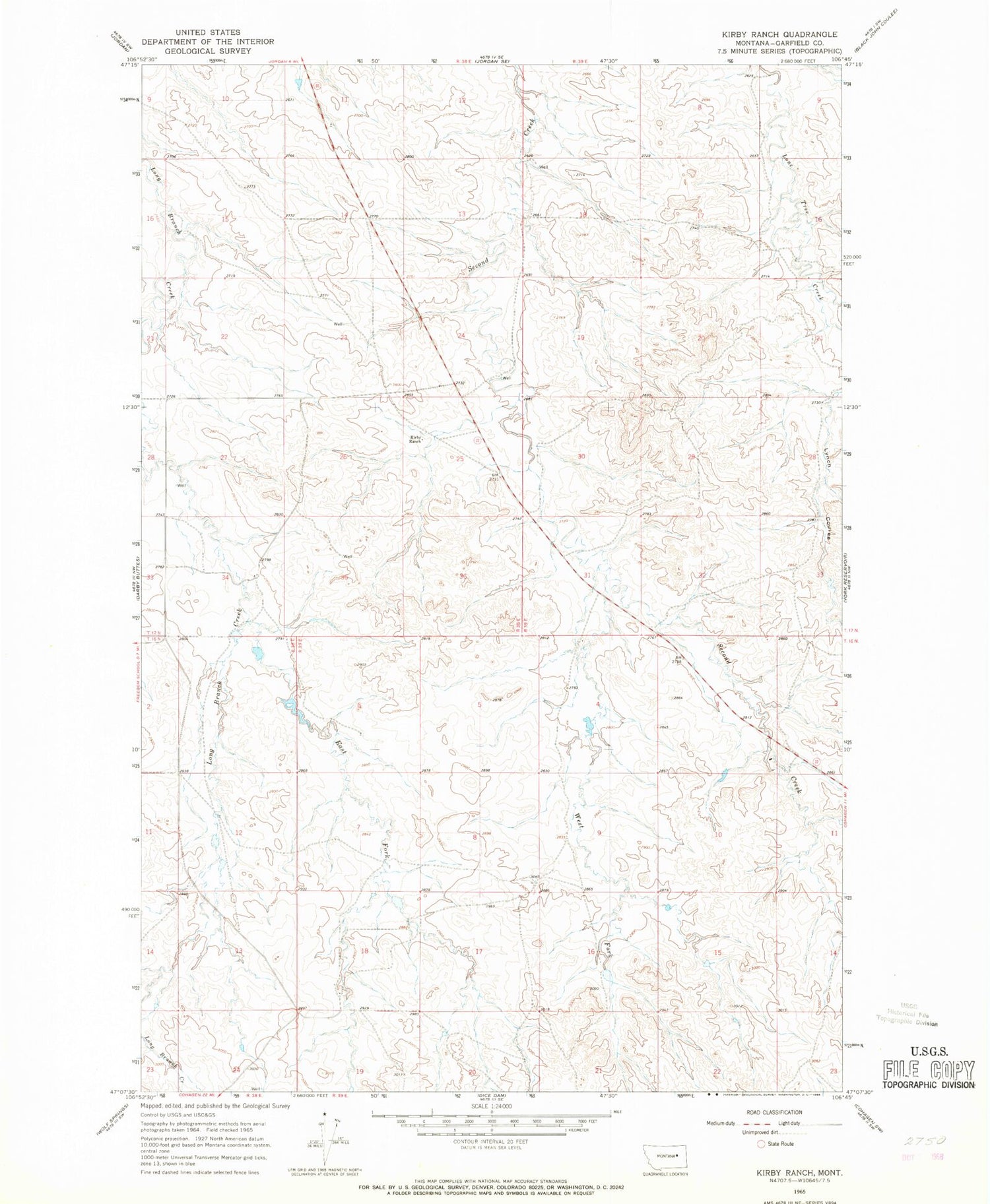 Classic USGS Kirby Ranch Montana 7.5'x7.5' Topo Map Image