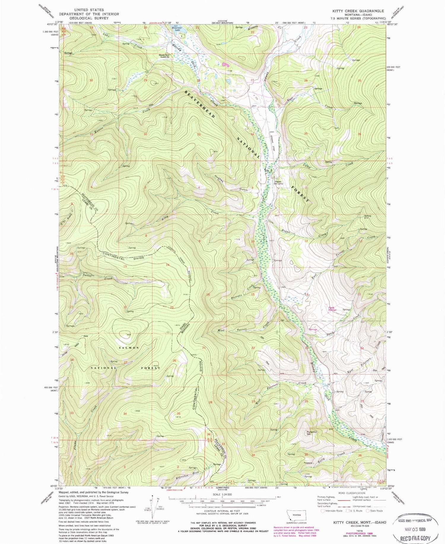 Classic USGS Kitty Creek Montana 7.5'x7.5' Topo Map Image