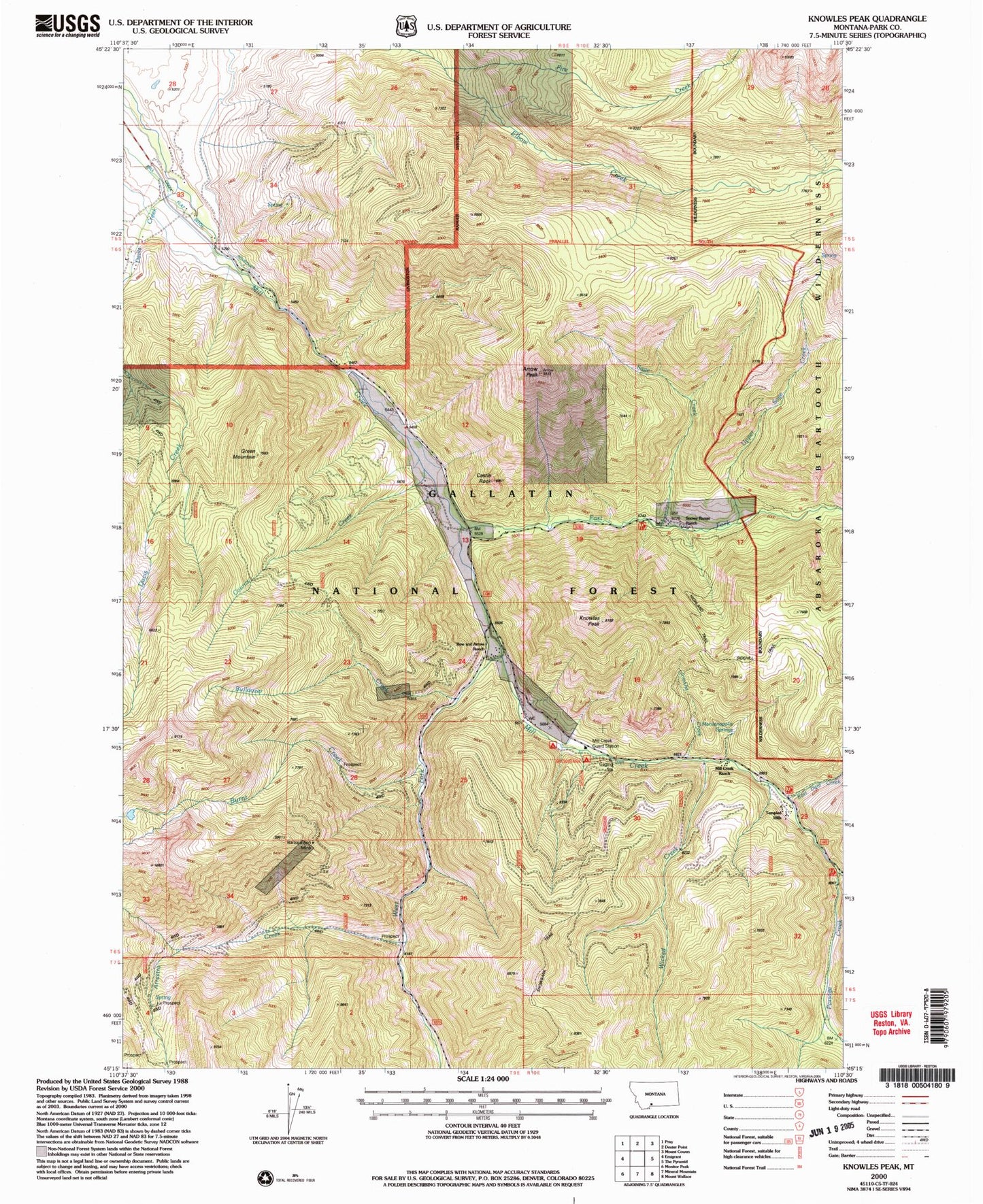 Classic USGS Knowles Peak Montana 7.5'x7.5' Topo Map Image
