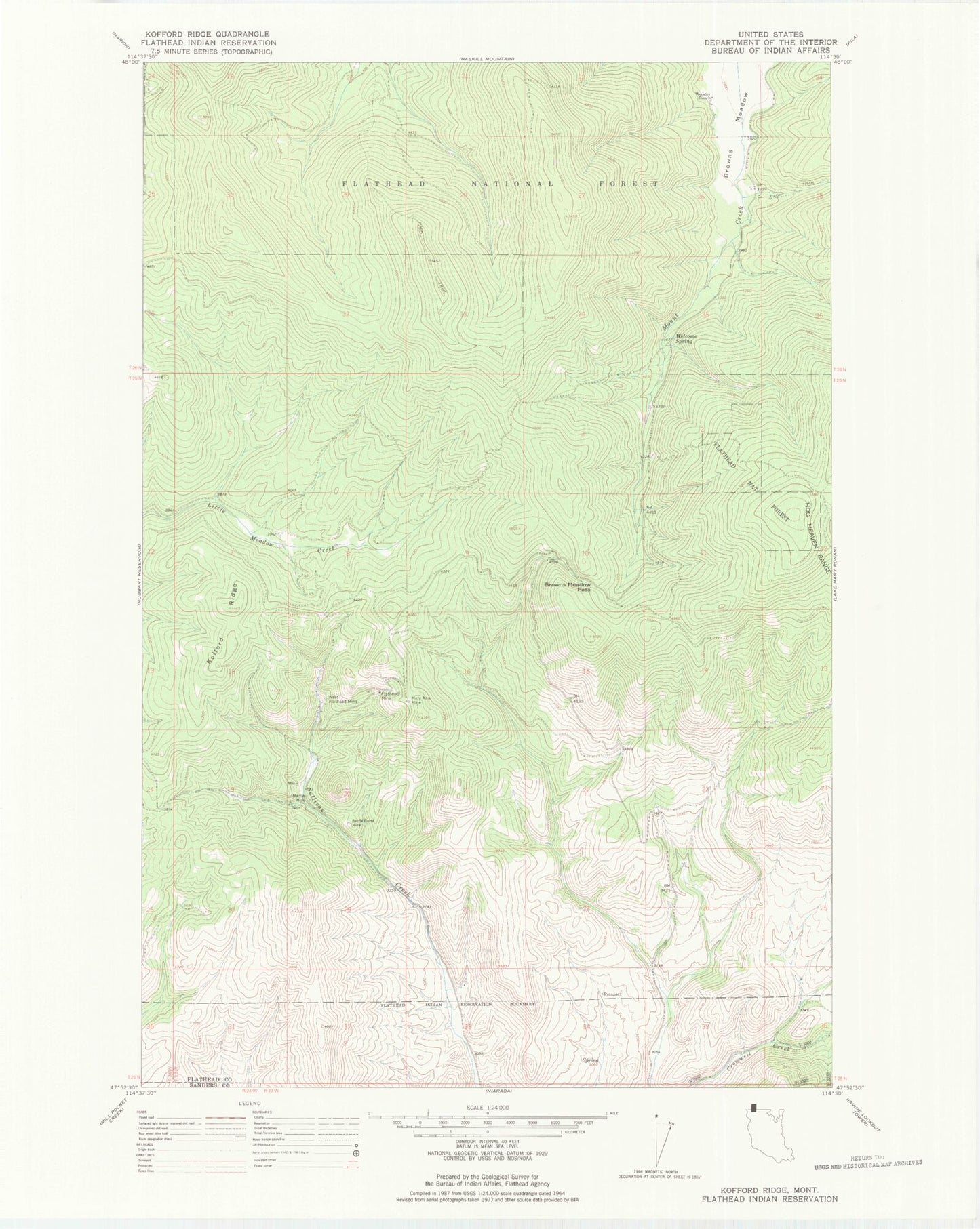 Classic USGS Kofford Ridge Montana 7.5'x7.5' Topo Map Image