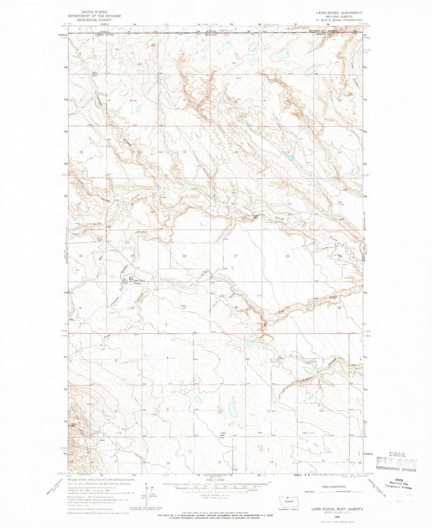 Classic USGS Laird School Montana 7.5'x7.5' Topo Map Image