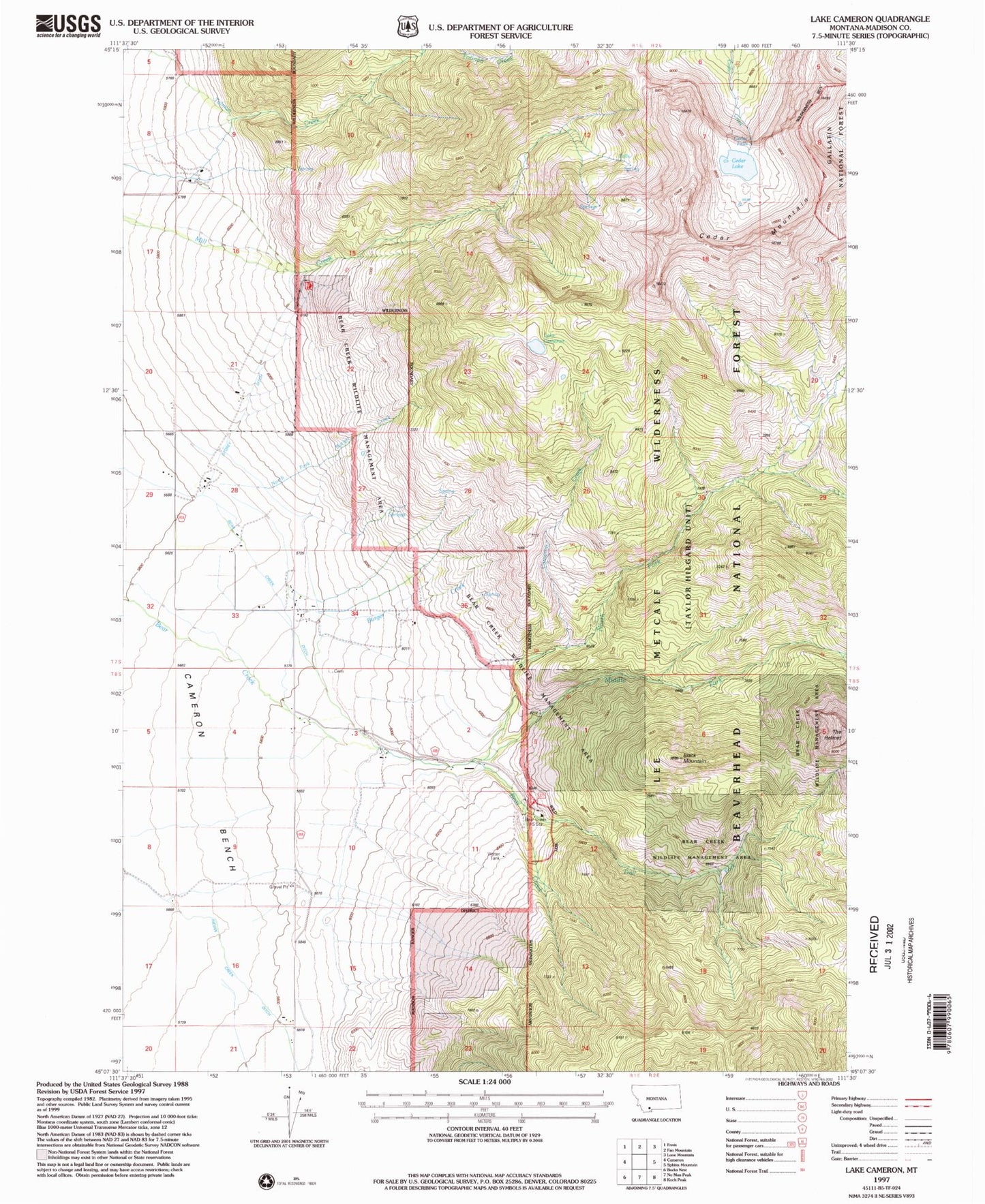 Classic USGS Lake Cameron Montana 7.5'x7.5' Topo Map Image