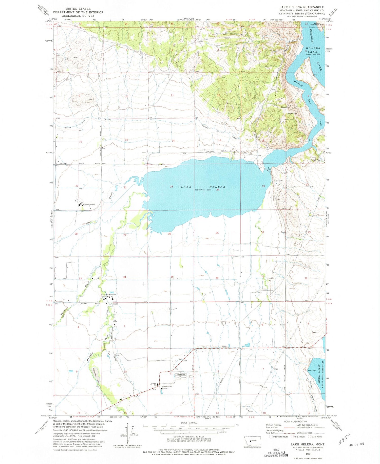 Classic USGS Lake Helena Montana 7.5'x7.5' Topo Map Image