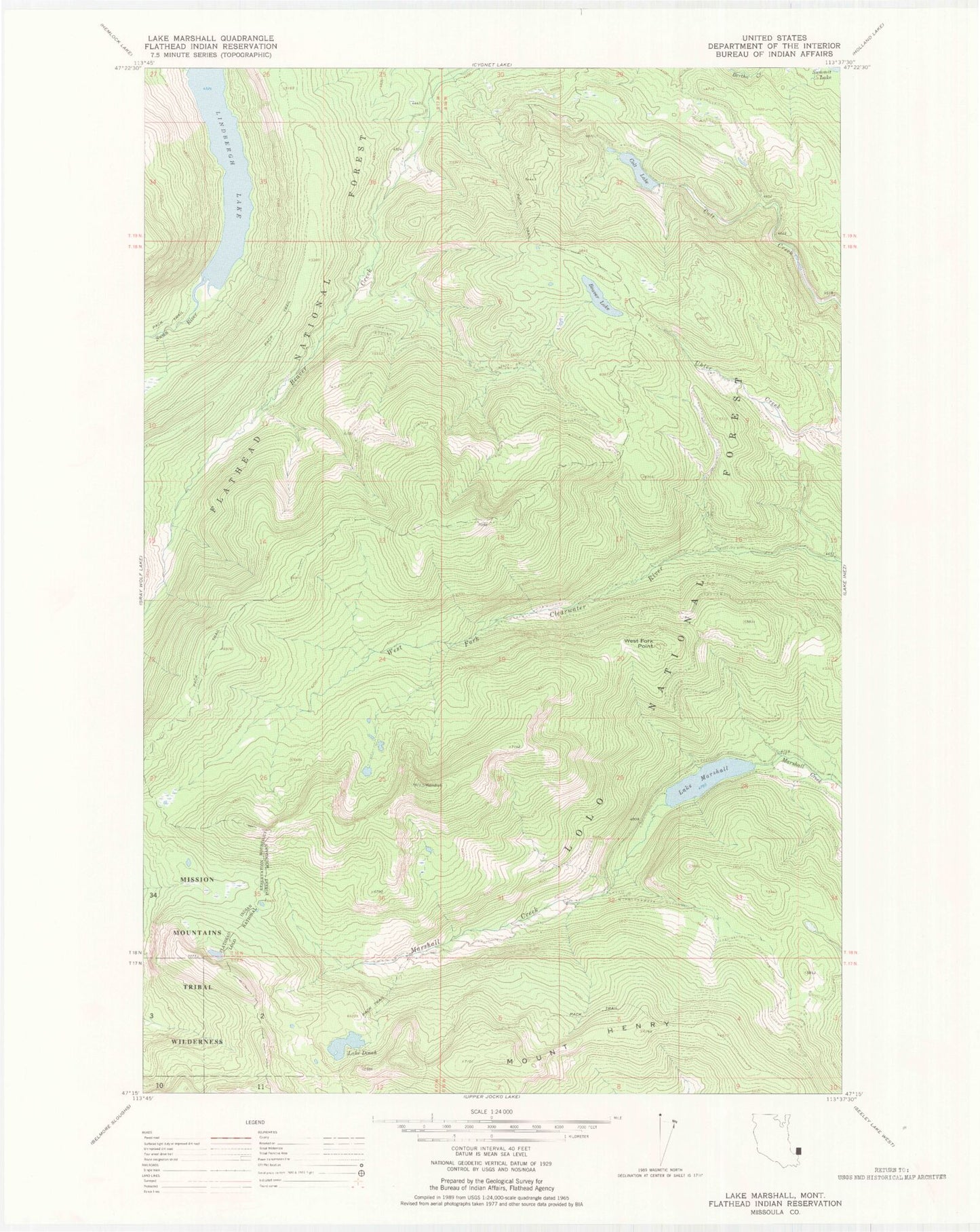Classic USGS Lake Marshall Montana 7.5'x7.5' Topo Map Image