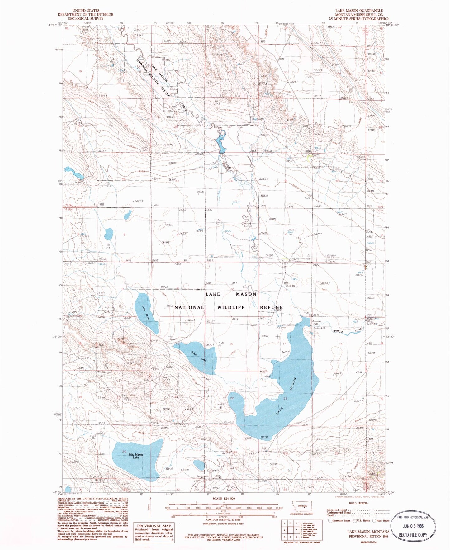 Classic USGS Lake Mason Montana 7.5'x7.5' Topo Map Image