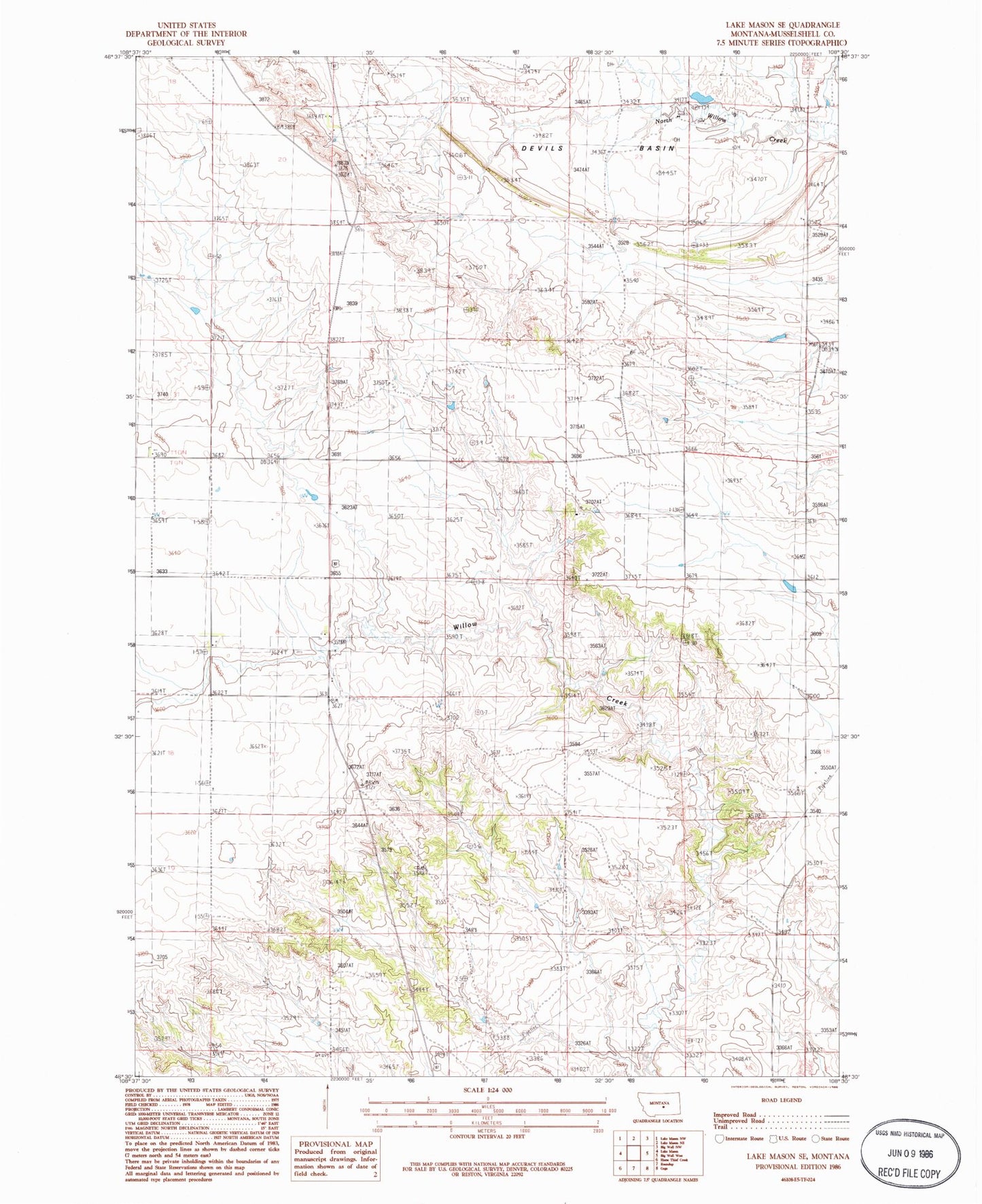 Classic USGS Lake Mason SE Montana 7.5'x7.5' Topo Map Image