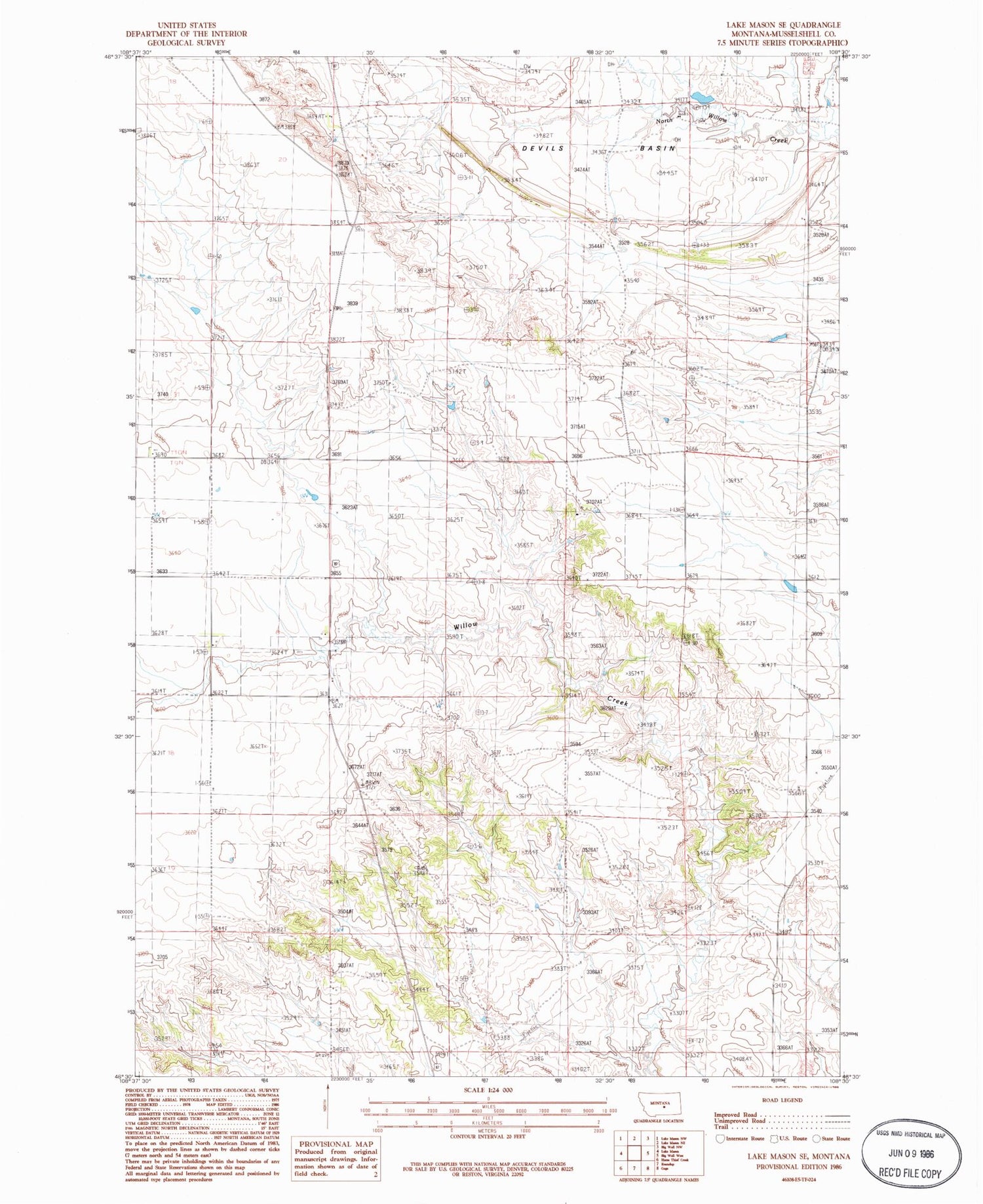 Classic USGS Lake Mason SE Montana 7.5'x7.5' Topo Map Image