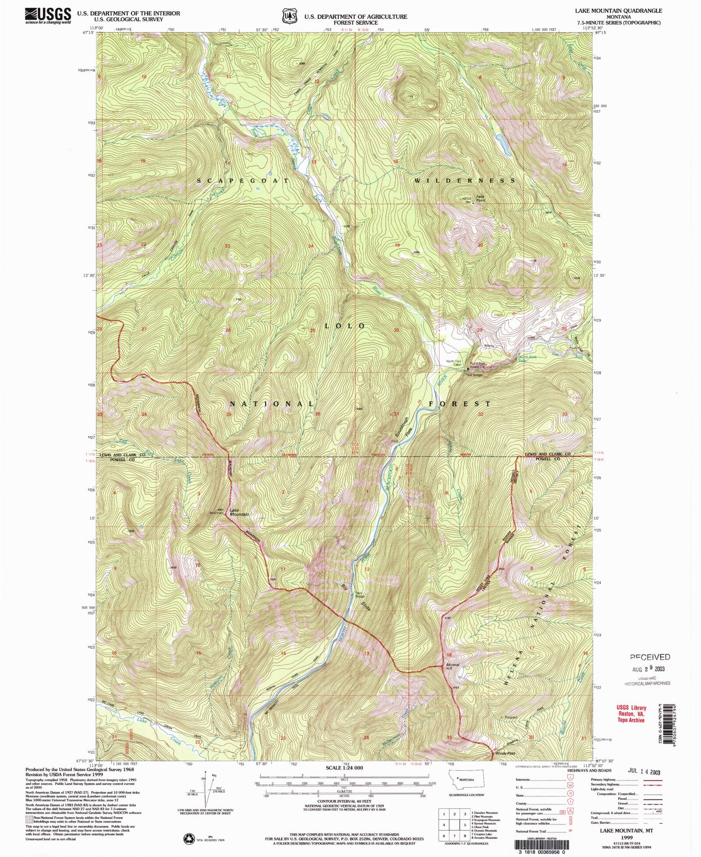 Classic USGS Lake Mountain Montana 7.5'x7.5' Topo Map Image