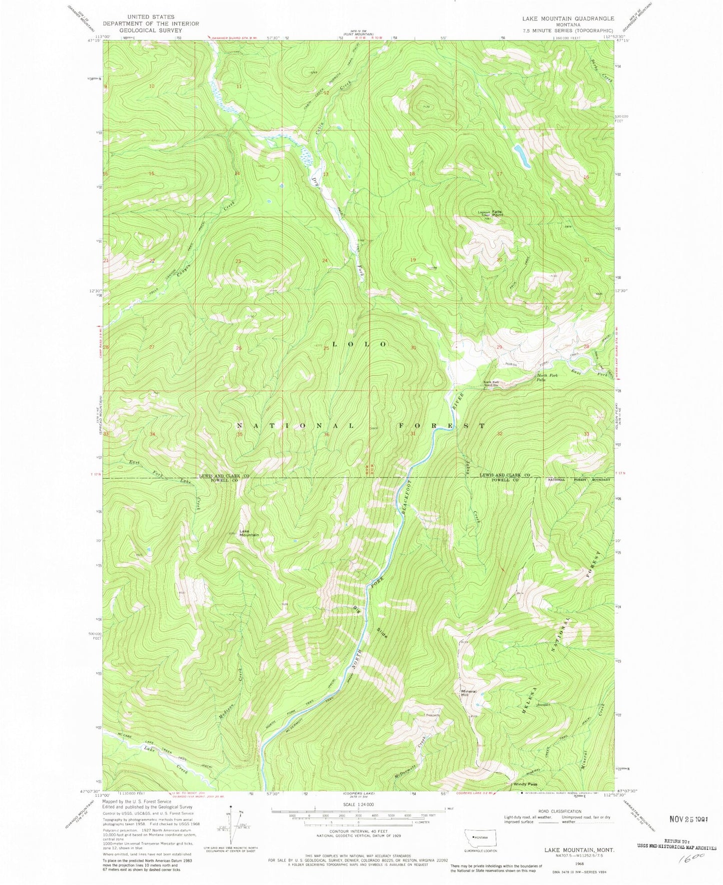 Classic USGS Lake Mountain Montana 7.5'x7.5' Topo Map Image