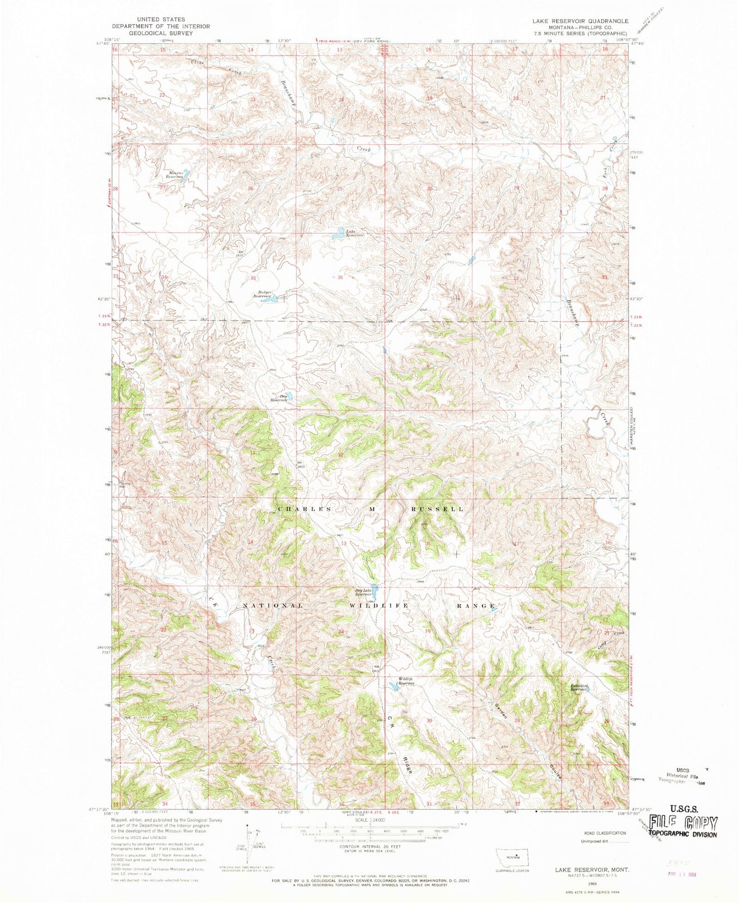 Classic USGS Lake Reservoir Montana 7.5'x7.5' Topo Map Image