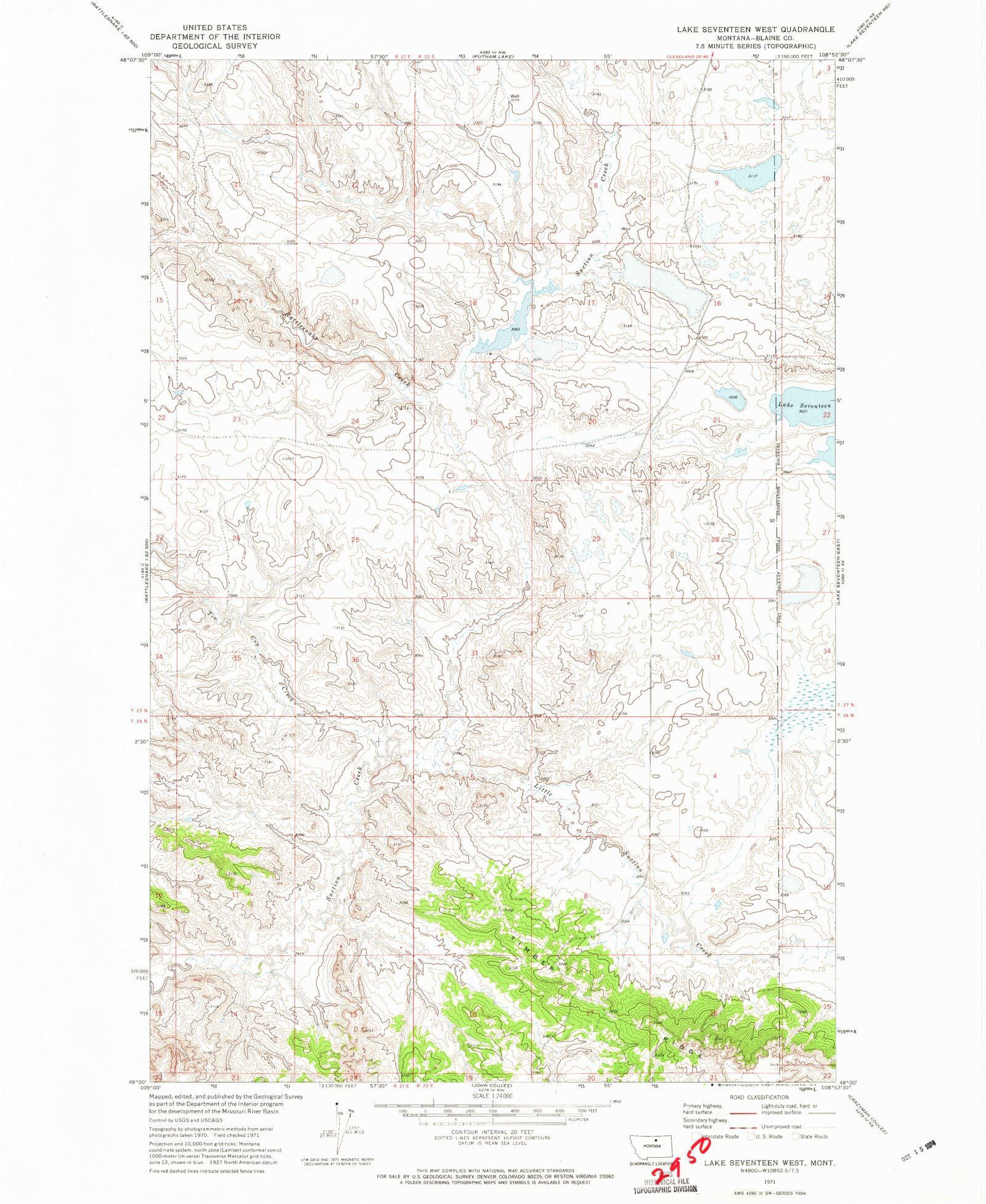 Classic USGS Lake Seventeen West Montana 7.5'x7.5' Topo Map - MyTopo ...