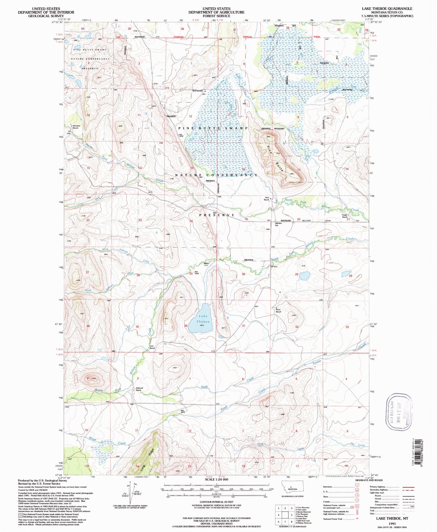 Classic USGS Lake Theboe Montana 7.5'x7.5' Topo Map Image