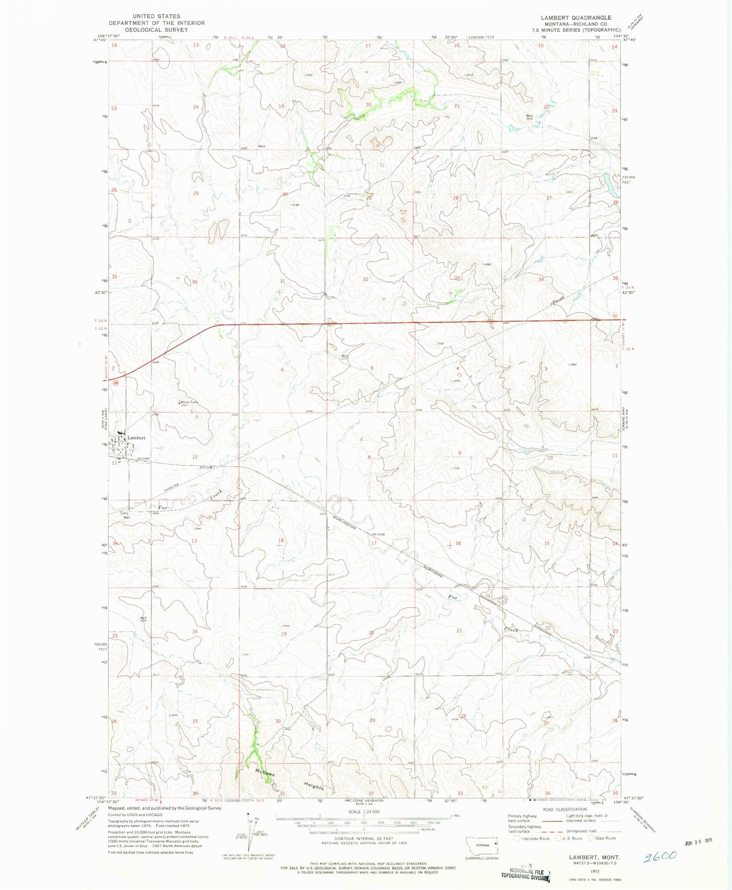 Classic USGS Lambert Montana 7.5'x7.5' Topo Map Image