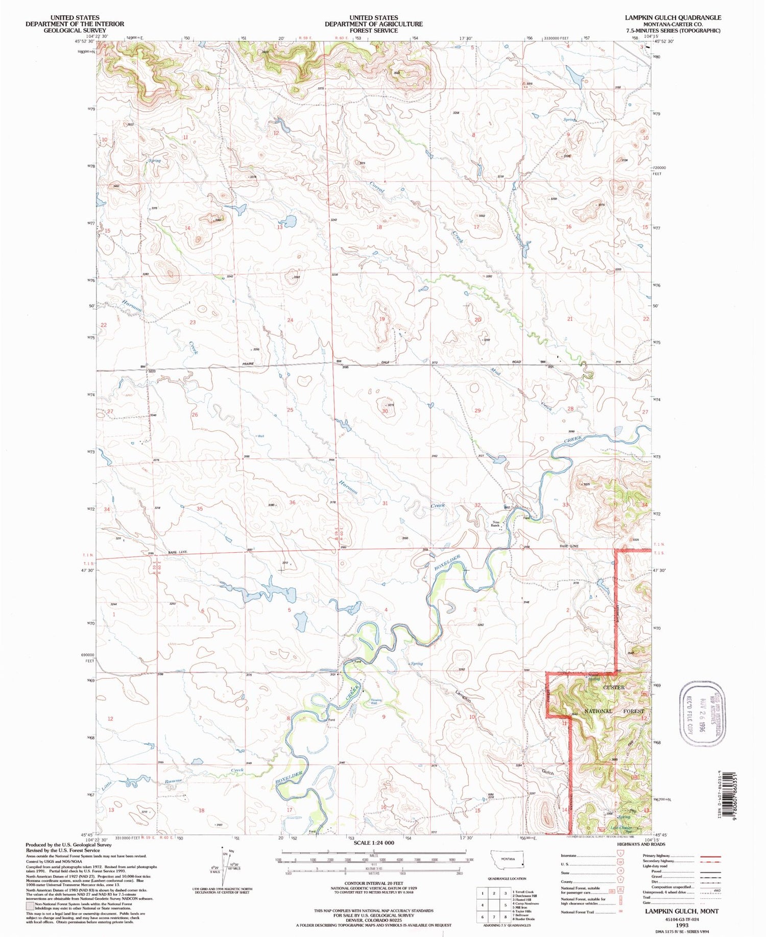 Classic USGS Lampkin Gulch Montana 7.5'x7.5' Topo Map Image