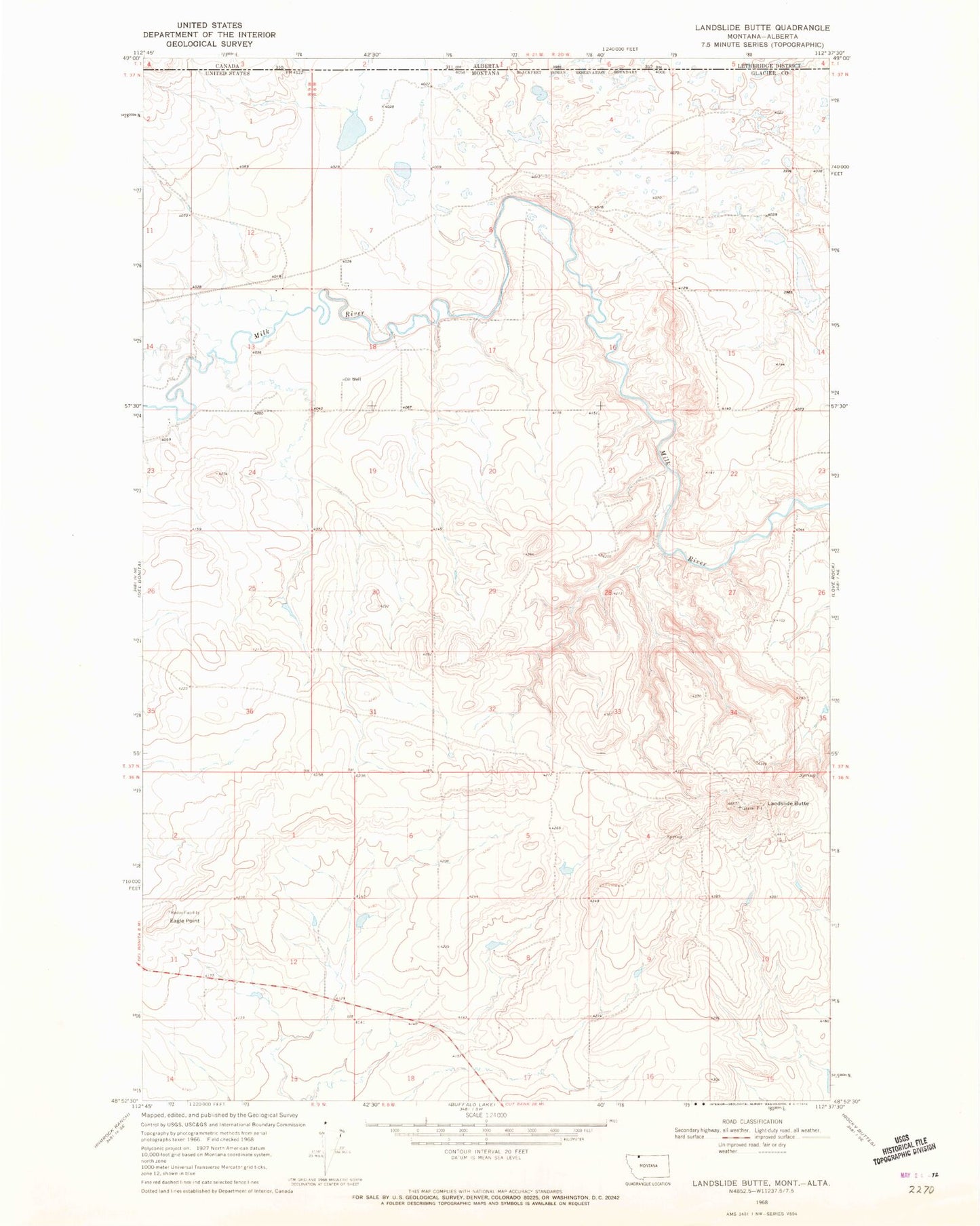 Classic USGS Landslide Butte Montana 7.5'x7.5' Topo Map Image