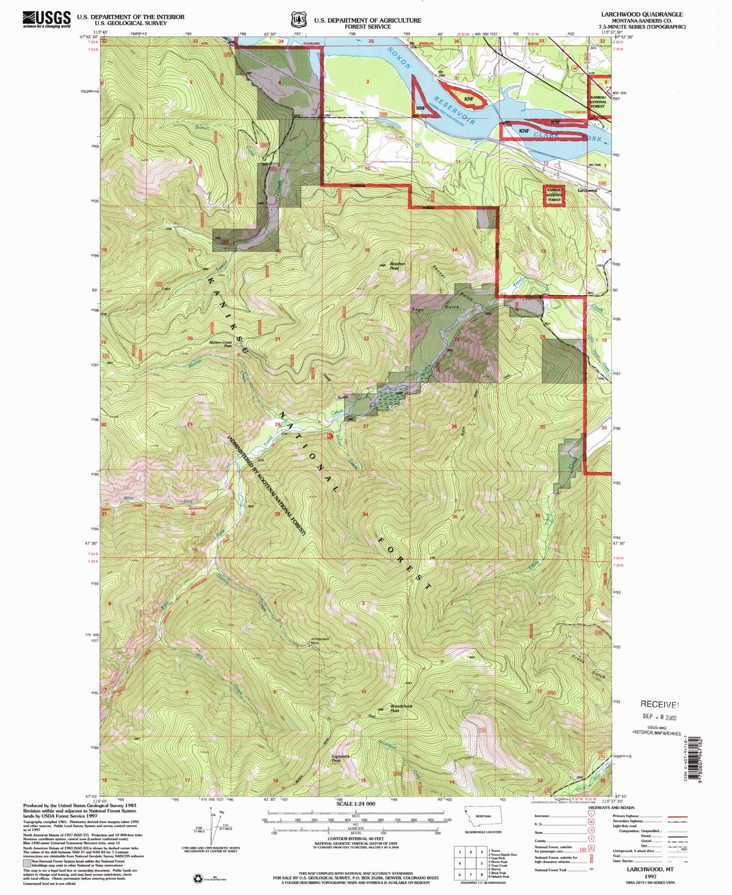 Classic USGS Larchwood Montana 7.5'x7.5' Topo Map Image