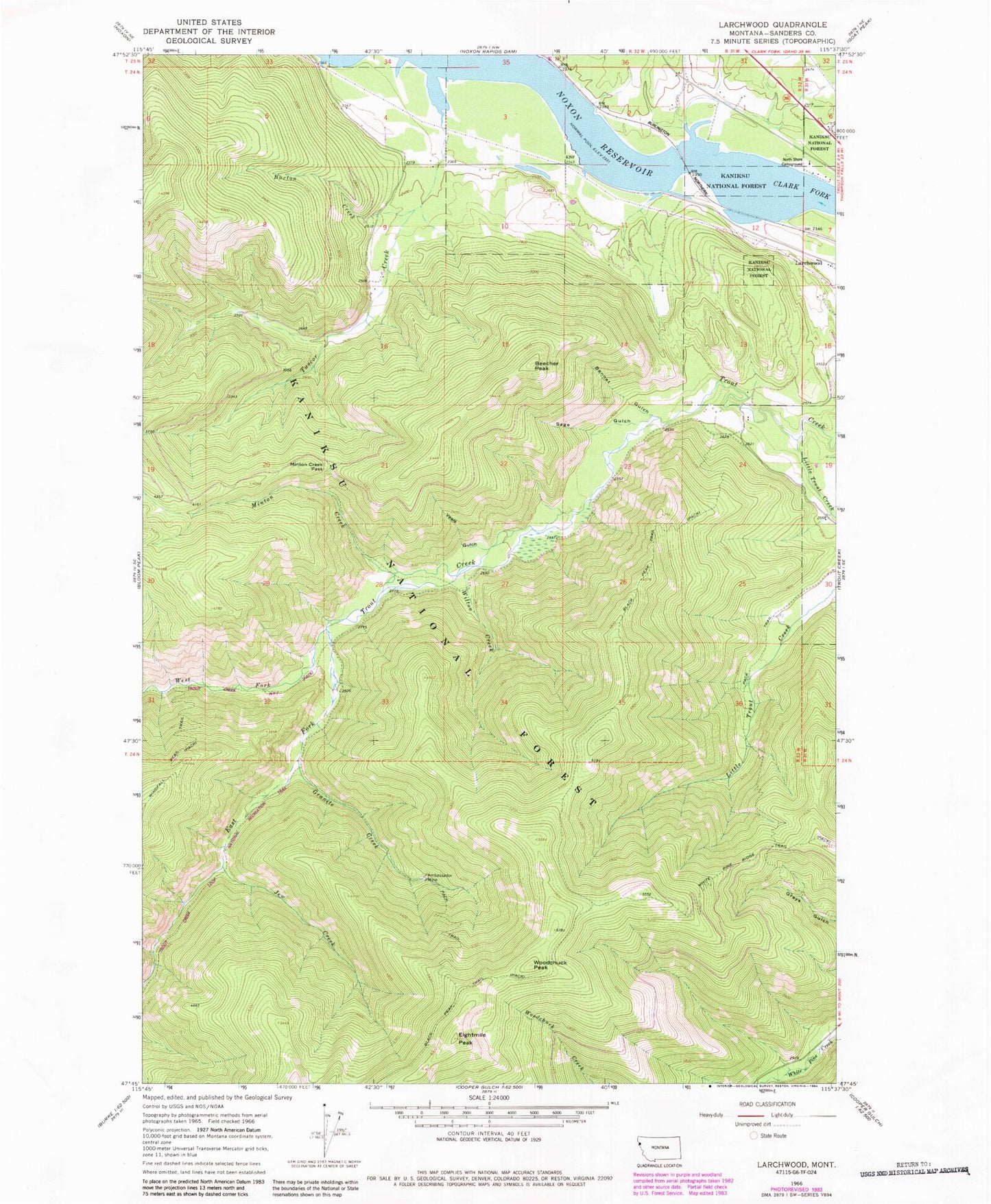 Classic USGS Larchwood Montana 7.5'x7.5' Topo Map Image