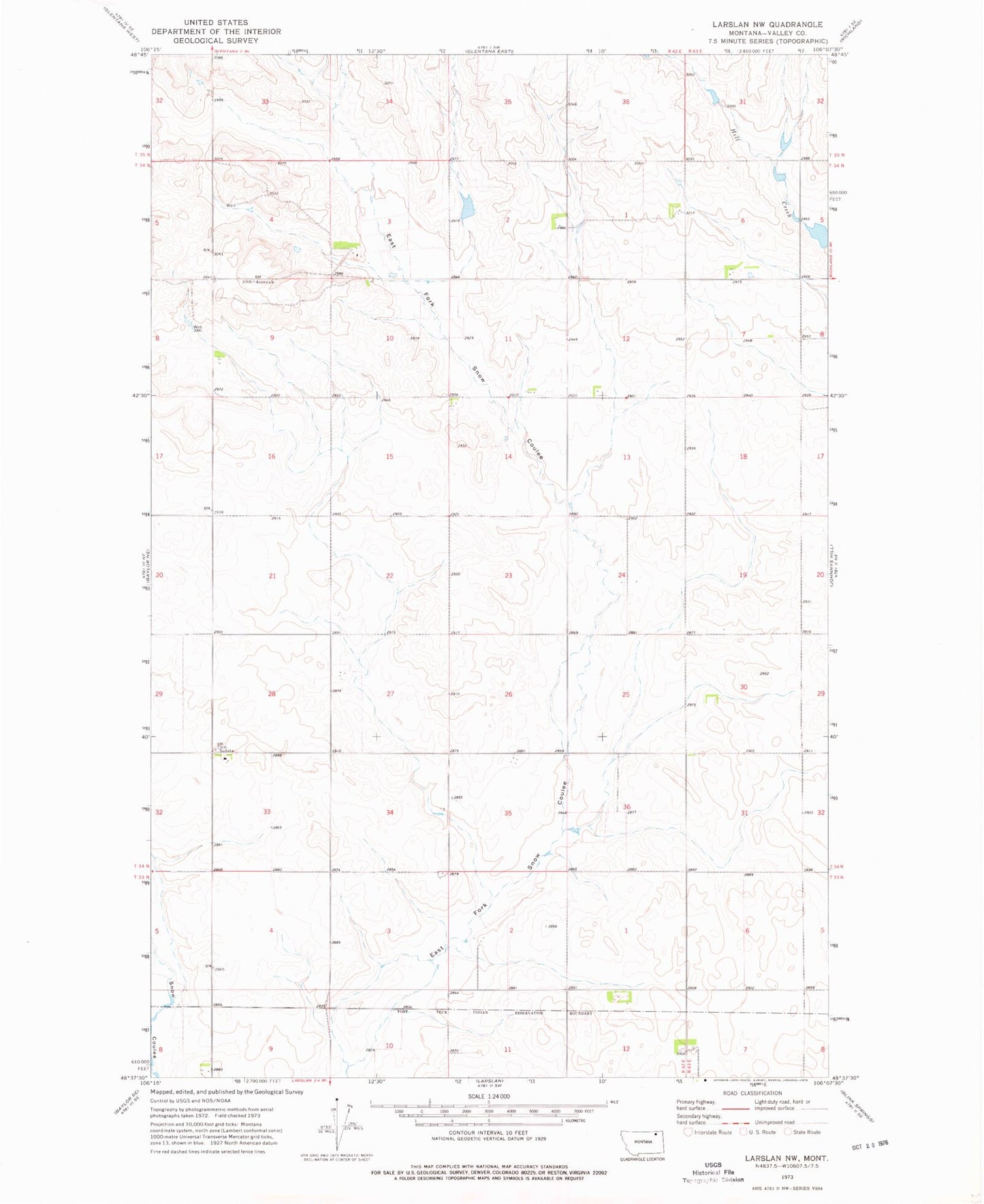 Classic USGS Larslan NW Montana 7.5'x7.5' Topo Map Image