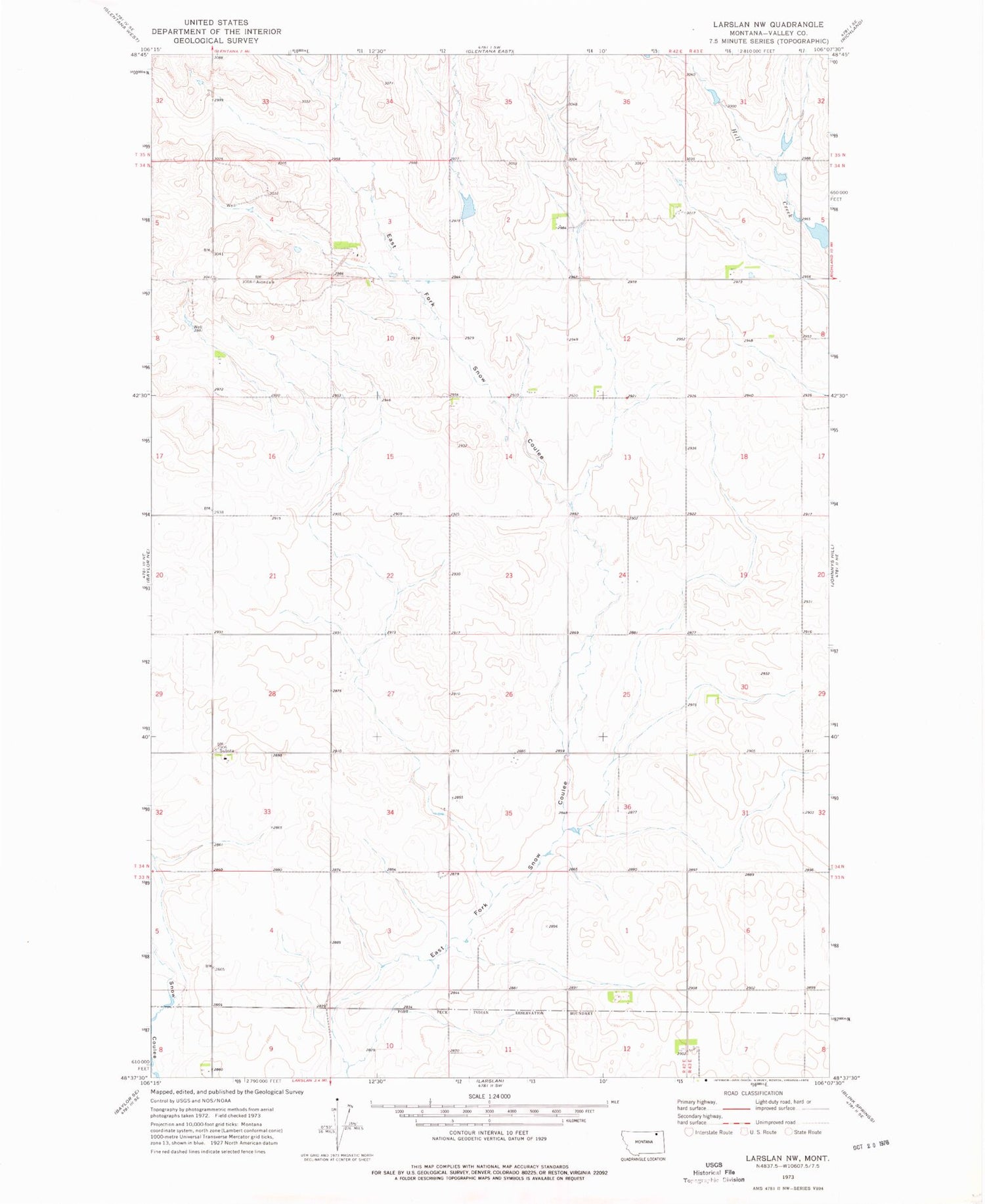 Classic USGS Larslan NW Montana 7.5'x7.5' Topo Map Image