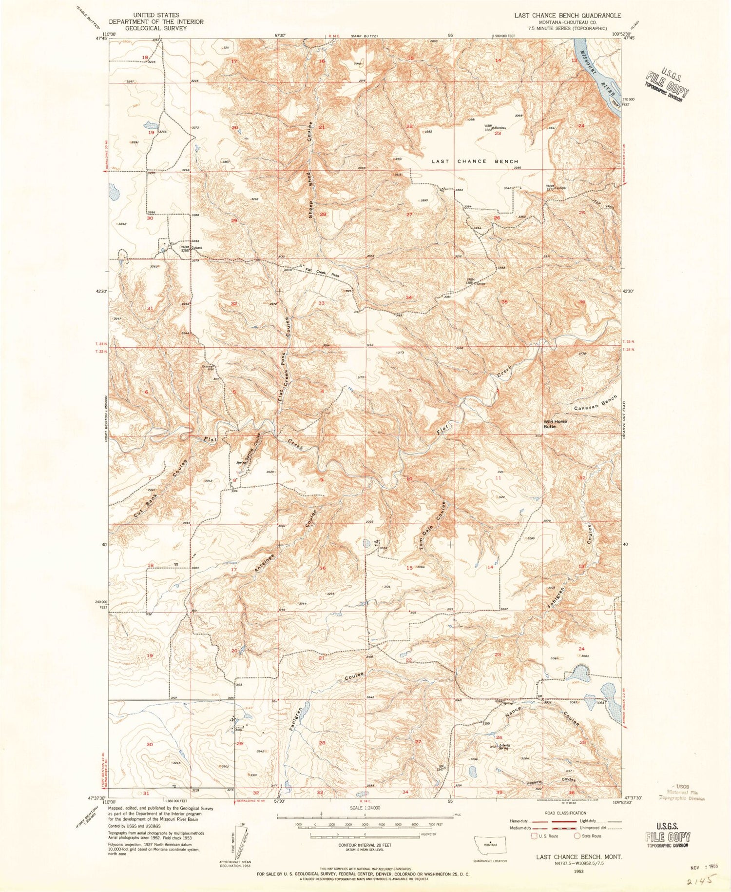 Classic USGS Last Chance Bench Montana 7.5'x7.5' Topo Map Image
