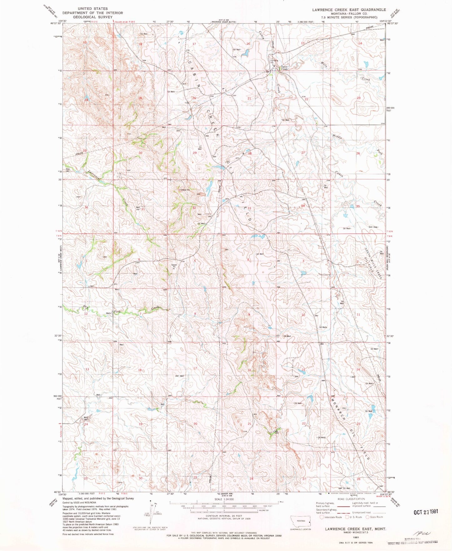 Classic USGS Lawrence Creek East Montana 7.5'x7.5' Topo Map Image