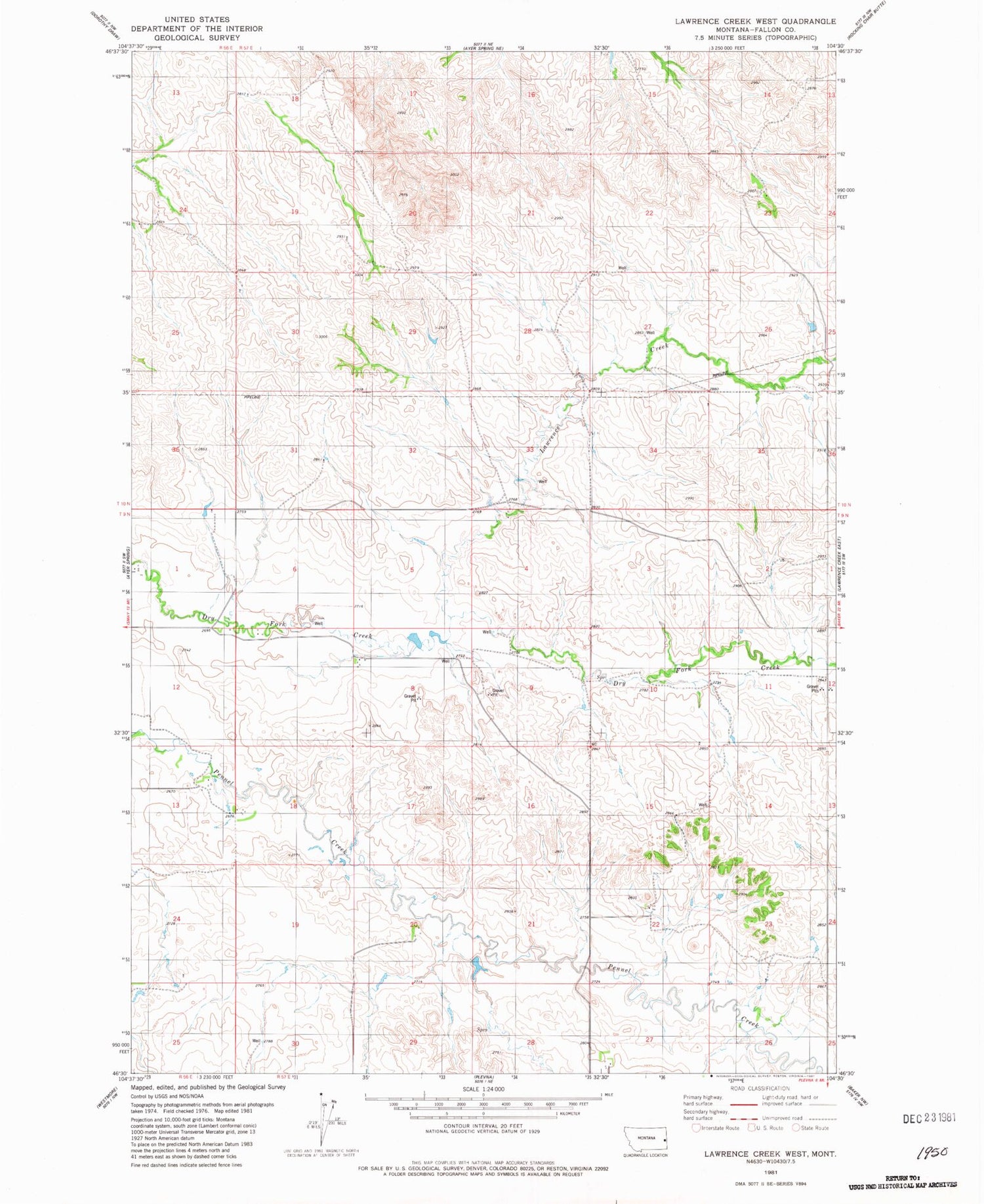 Classic USGS Lawrence Creek West Montana 7.5'x7.5' Topo Map Image