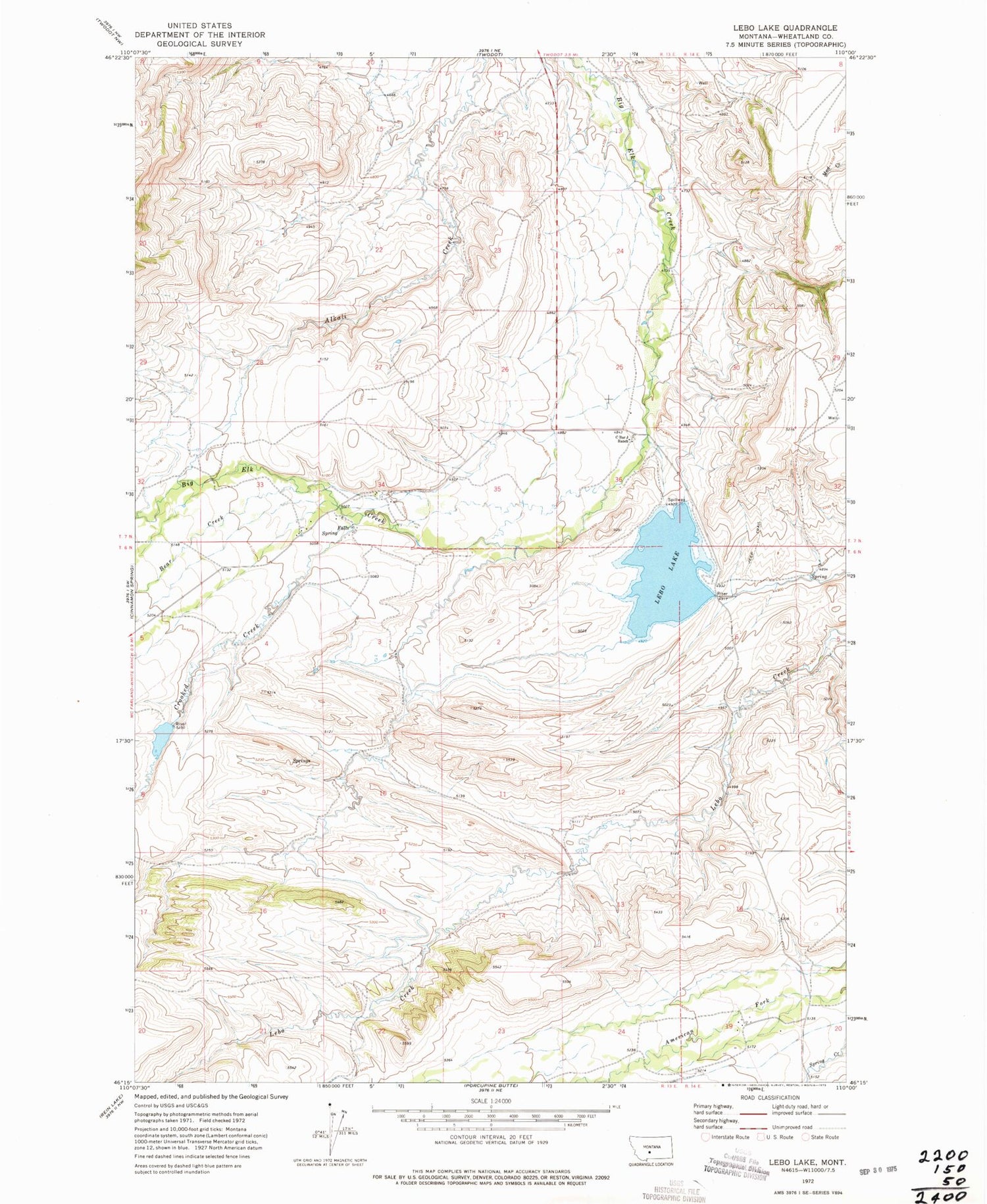 Classic USGS Lebo Lake Montana 7.5'x7.5' Topo Map Image
