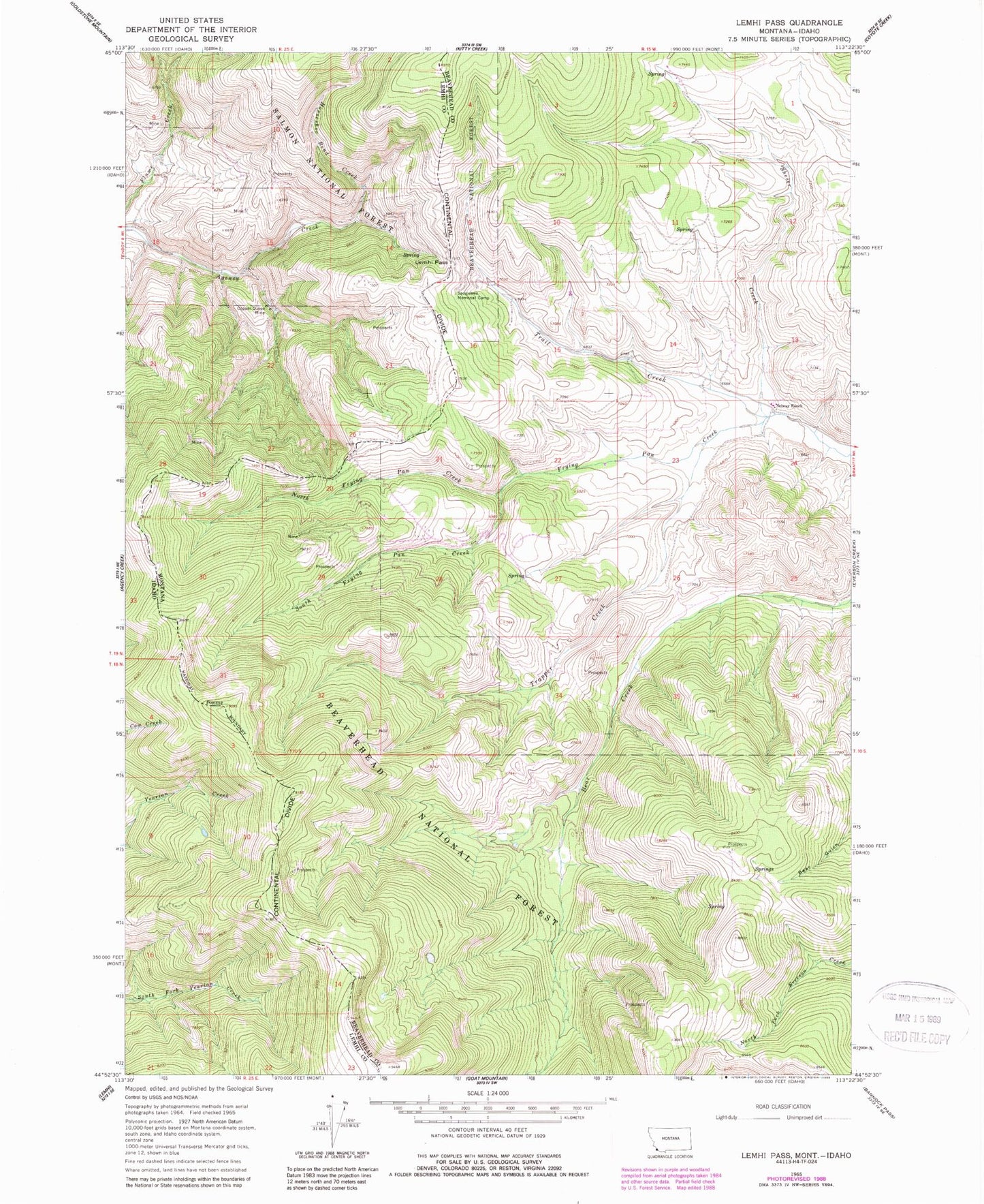 Classic USGS Lemhi Pass Montana 7.5'x7.5' Topo Map Image