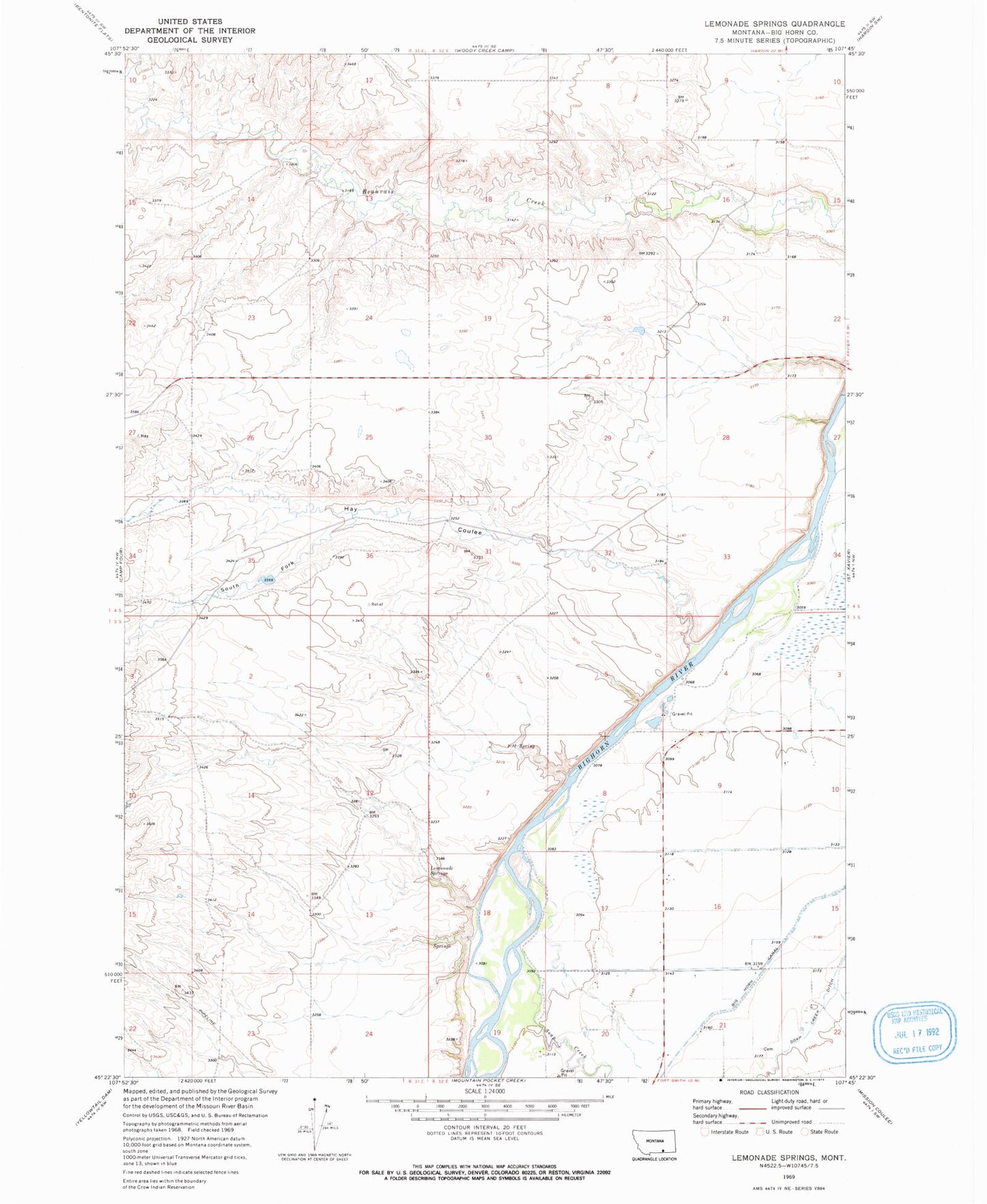 Classic USGS Lemonade Springs Montana 7.5'x7.5' Topo Map Image