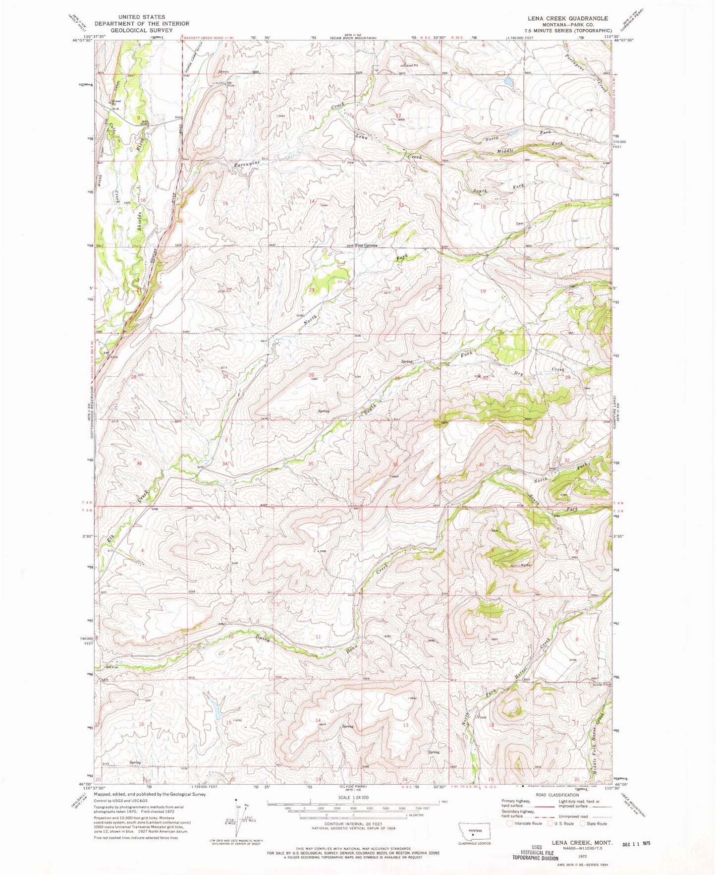 Classic USGS Lena Creek Montana 7.5'x7.5' Topo Map Image