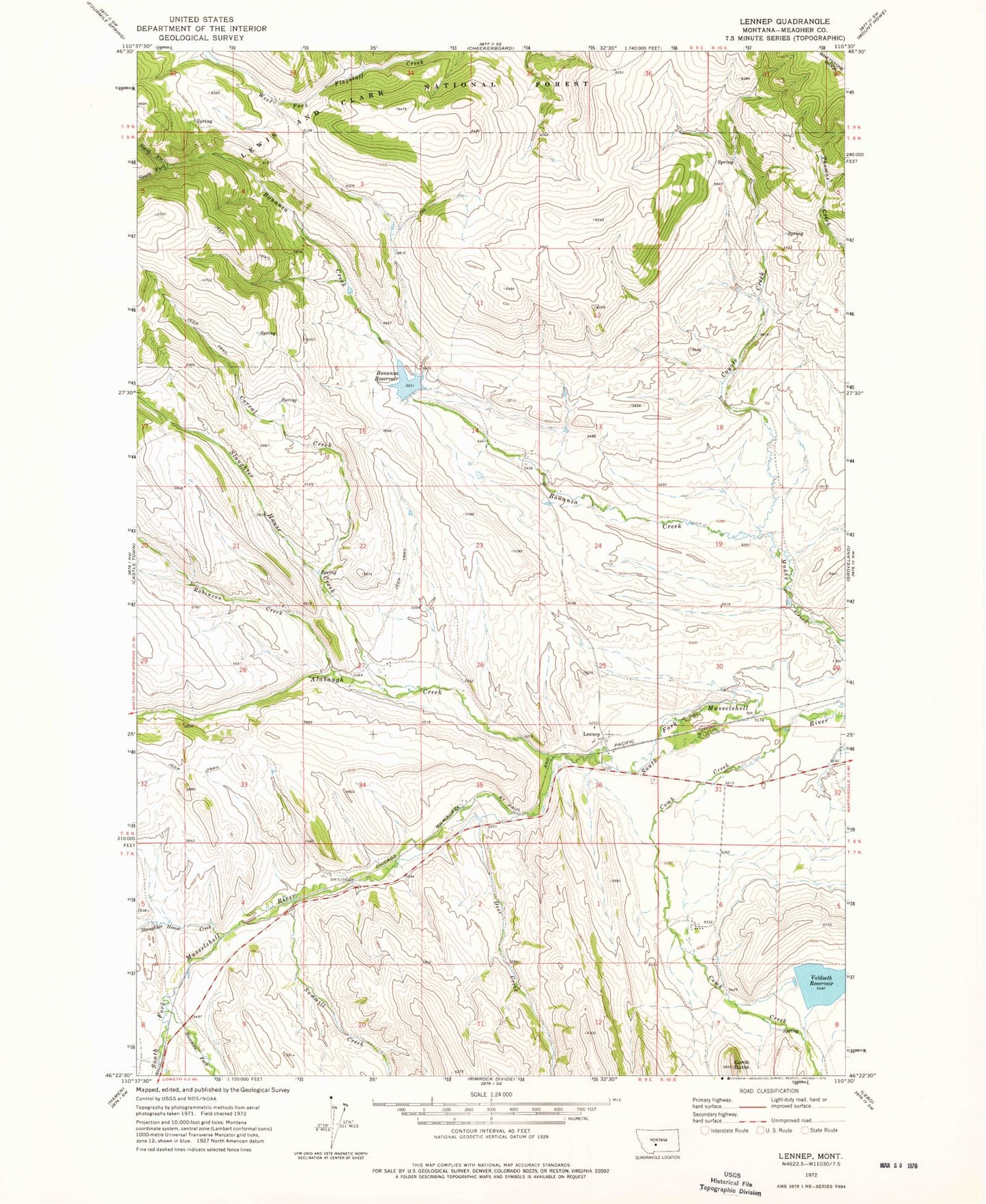 Classic USGS Lennep Montana 7.5'x7.5' Topo Map Image