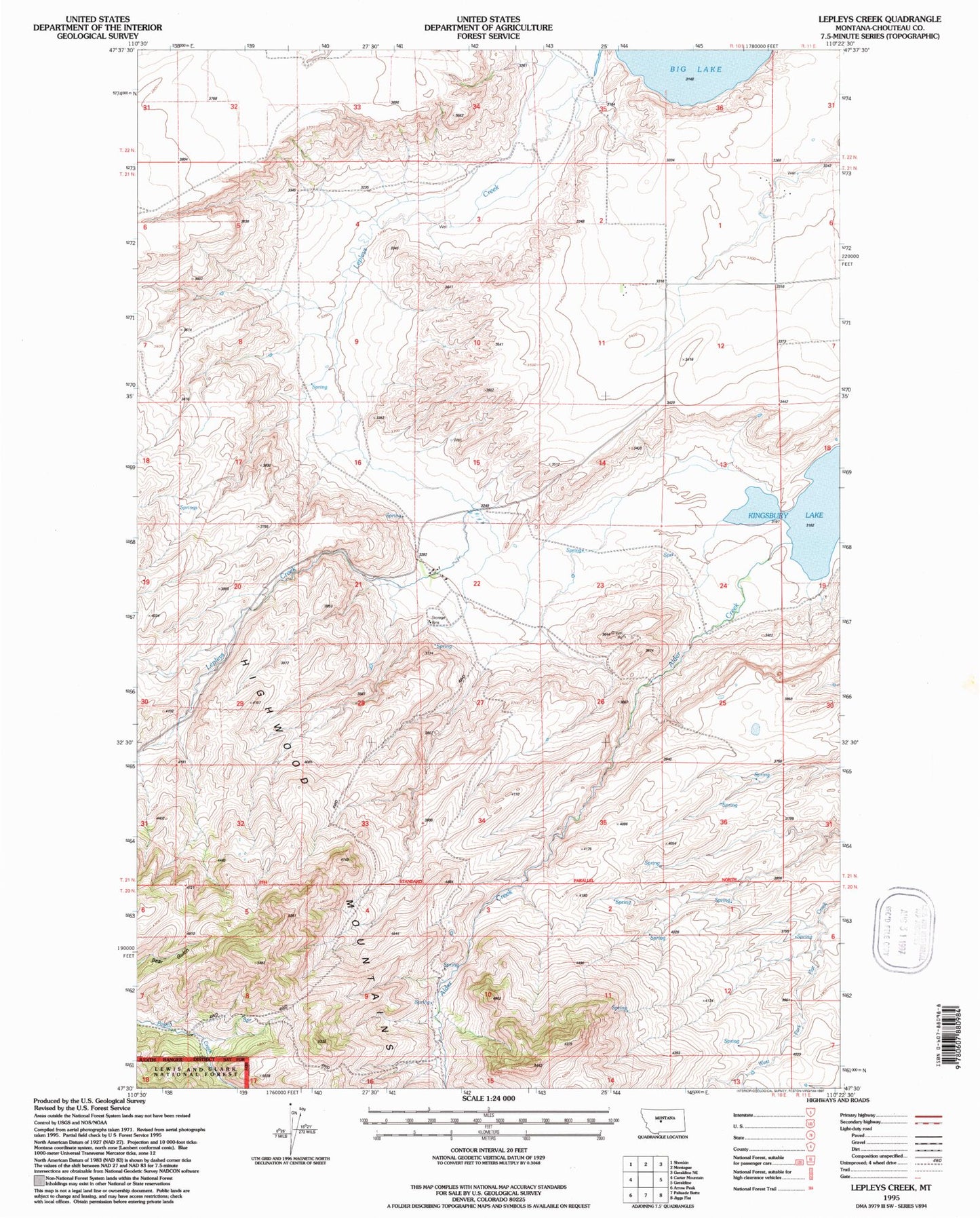 Classic USGS Lepleys Creek Montana 7.5'x7.5' Topo Map Image