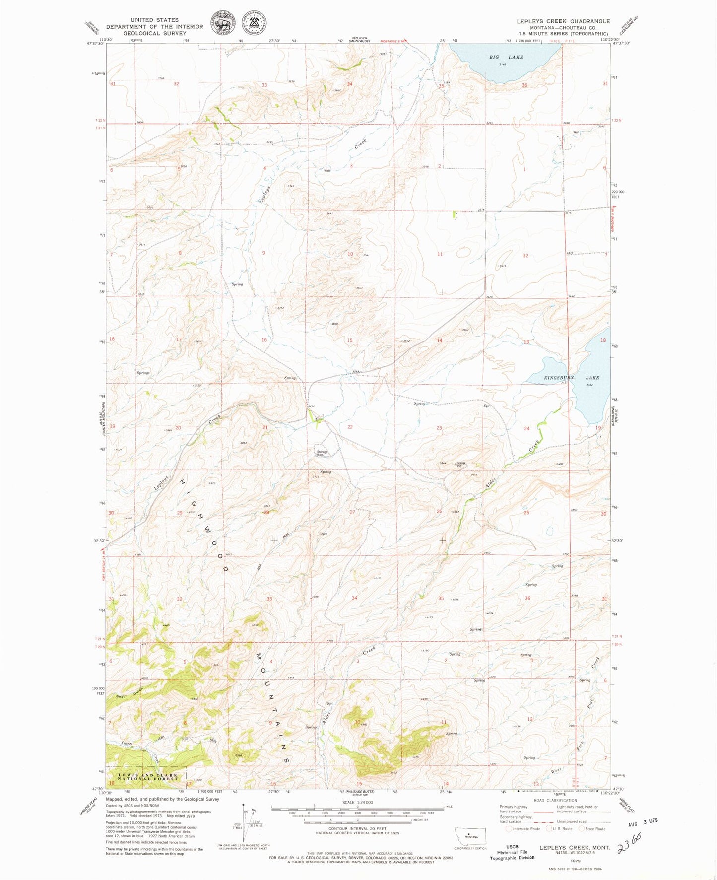 Classic USGS Lepleys Creek Montana 7.5'x7.5' Topo Map Image